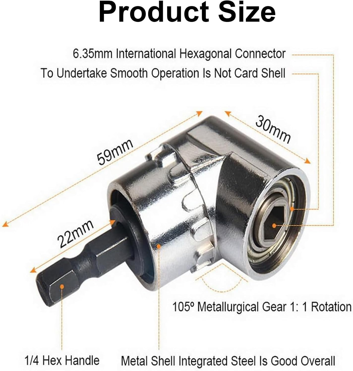 Rhoyee 105&deg; Right Angle Drill Adapter &ndash; 1/4" Hex Shank, Magnetic Quick-Change Bit Holder &ndash; Power Screwdriver & Drill Extension for Tight Corners, Hard-To-Reach Areas, DIY & Professional Use image number 2
