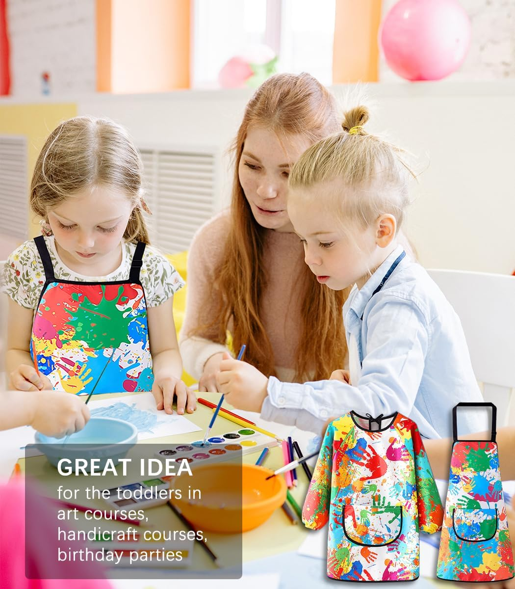 MINIQ Kids Art Smock,Painting Apron for Toddler,Children Artist Smock with Pocket and Long Sleeves,Long Section,Waterproof, Gorgeous Smock, XXL for Age 5-8 image number 1