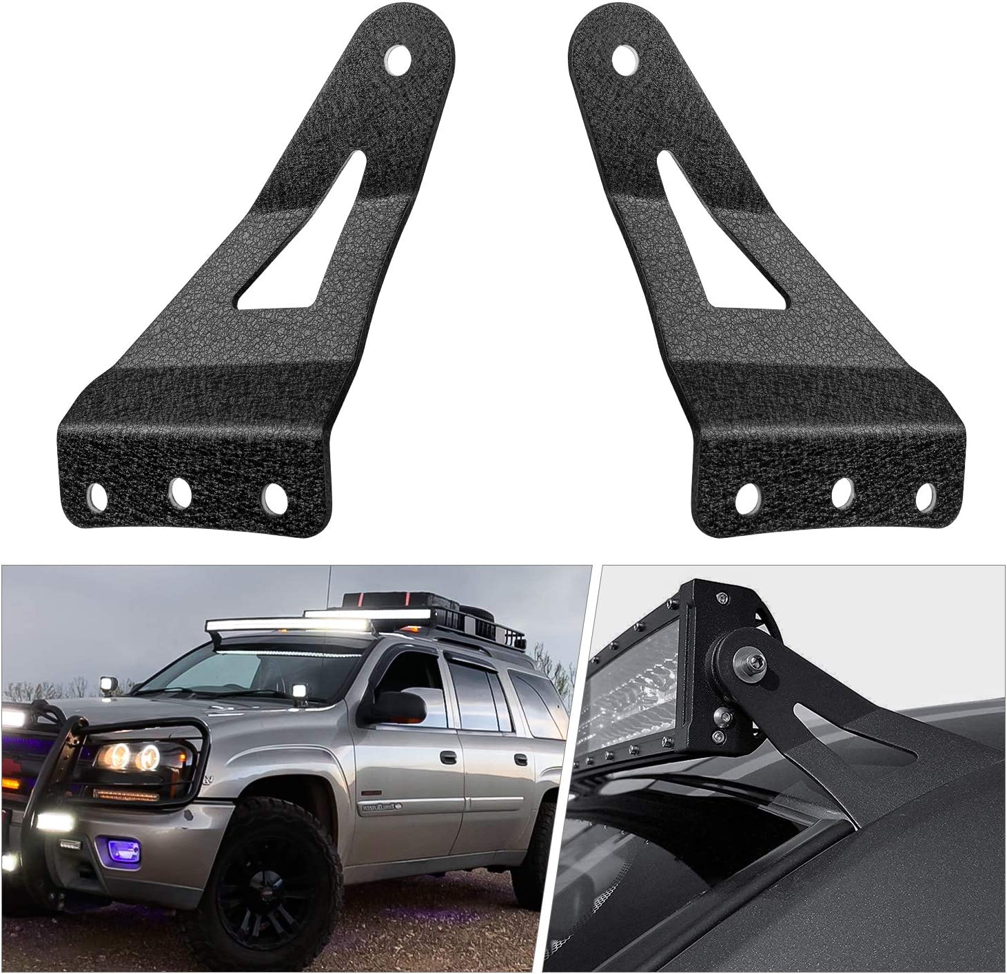 Nilight 90032B 2PCS 54&Acirc;&euro; Curved LED Light Bar Bracket at Upper Windshield Roof Cab for 99-06 Chevy Silverado Suburban Avalanche Tahoe & GMC Yukon Sierra, Black image number 3