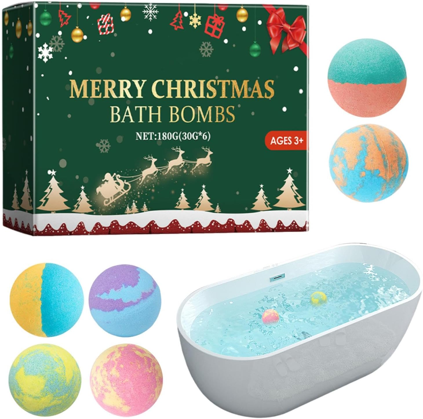 Zankie Natural Bath Balls,6X Home Spa Fizzies Bubble Bath Balls - Christmas Spa Relaxing Bath Balls, Organic Handmade Bubble Bath Balls for Women & Men, Girls, Wife