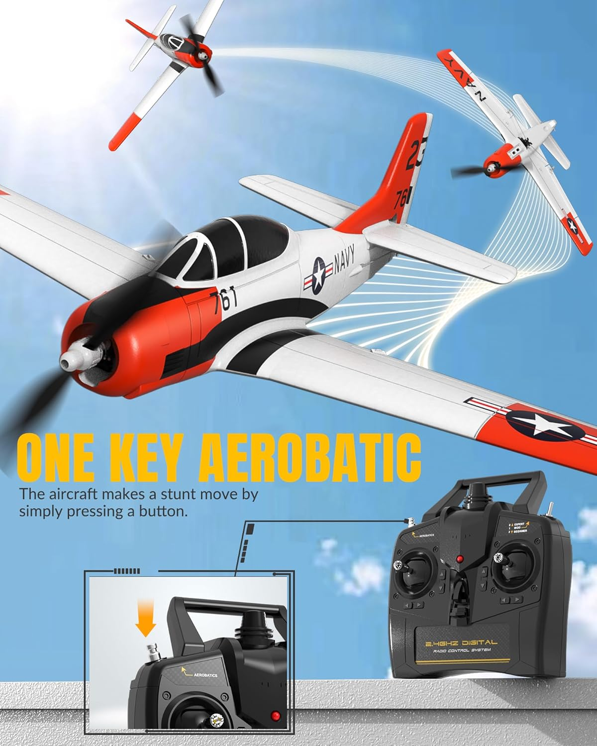 VOLANTEXRC Remote Control Airplane 2.4Ghz 4CH with Aileron T28 Trojan Parkflyer RC Plane Ready to Fly with Xpilot Stabilization System, One-Key Aerobatic Perfect for Beginner (761-9 RTF) image number 4