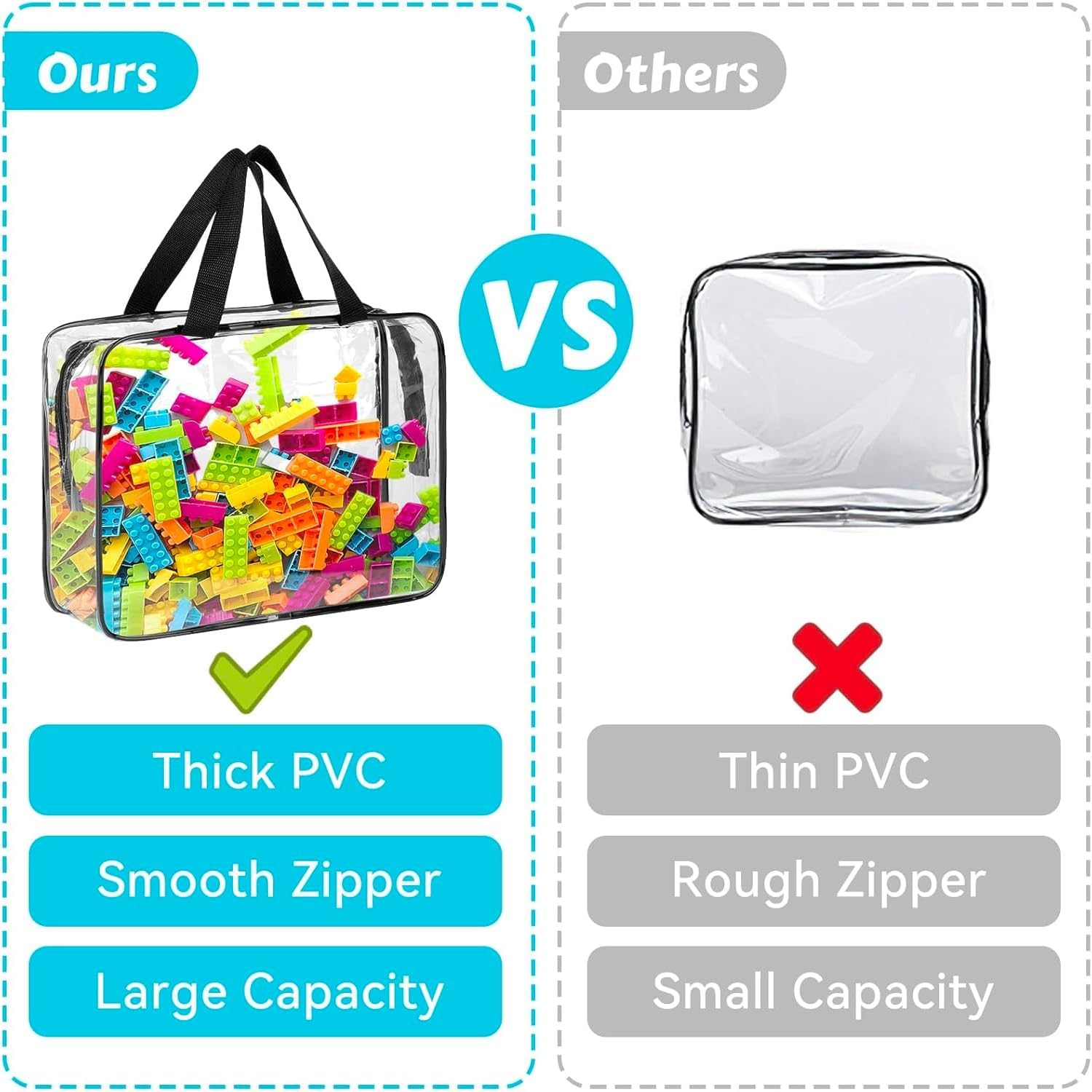 6 Packs Clear PVC Toy Storage Bags with Zipper，Waterproof Toy Bags for Board Games, Building Blocks, Board Game, Stationery, Kids Books (6) image number 3