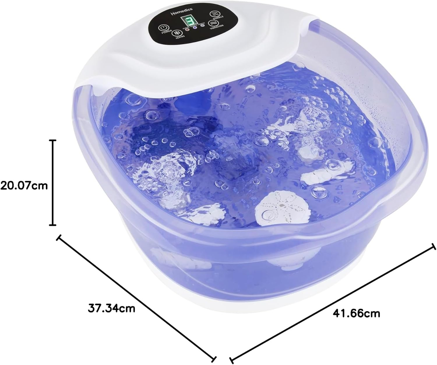 Homedics Salt-N-Soak Footbath with Heat Boost and Soaking Salt Starter Kit, 4 Soothing Massage Rollers, Toe-Touch Controls, Splash Guard, Bubble, Vibration Massage, Bath Salt Dispenser, LED Display image number 6