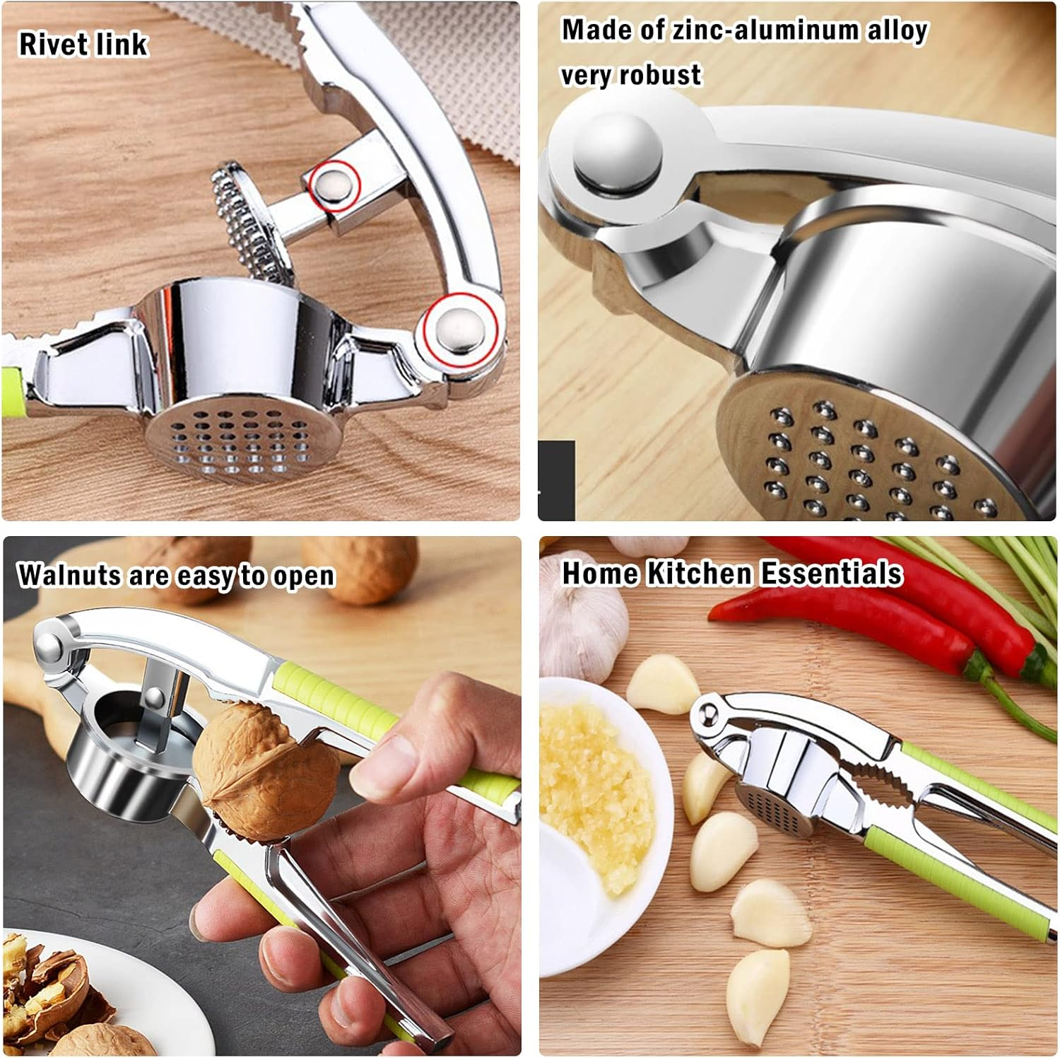 Garlic Press Garlic Cutter Garlic Garlic Press Crusher Ginger Press Premium Stainless Steel Rocker Kitchen Gadget, with Nutcracker 2 in 1