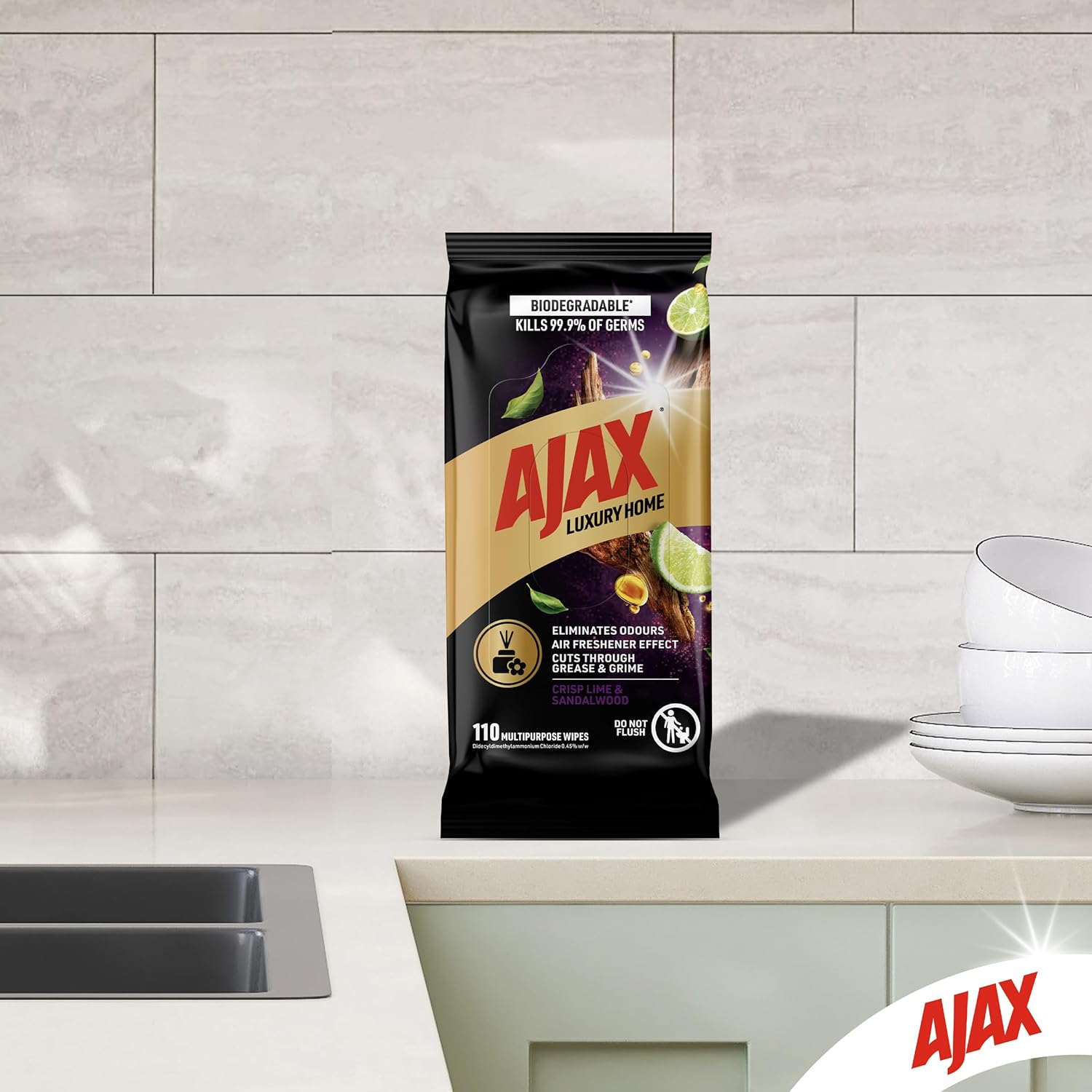 Ajax Luxury Home Multipurpose Cleaning Wipes Crisp Lime & Sandalwood 110 Pack image number 1