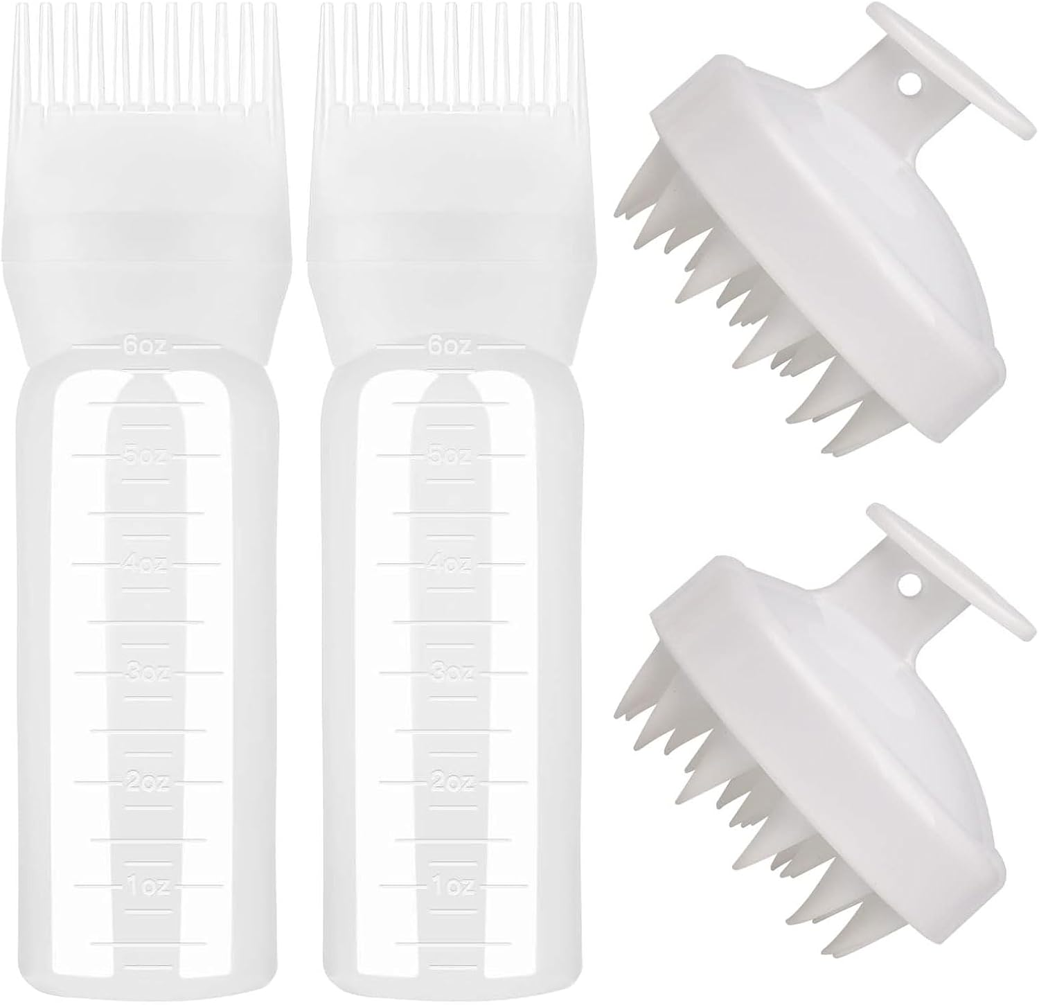 6 Oz Large Capacity Root Comb Applicator Bottle, Hair Dye Brushroot Comb Squeeze Applicator Bottles with Graduated Scale for Salon Hair Coloring Dyeing Scale for Home DIY Use. (White, 4 Pcs)