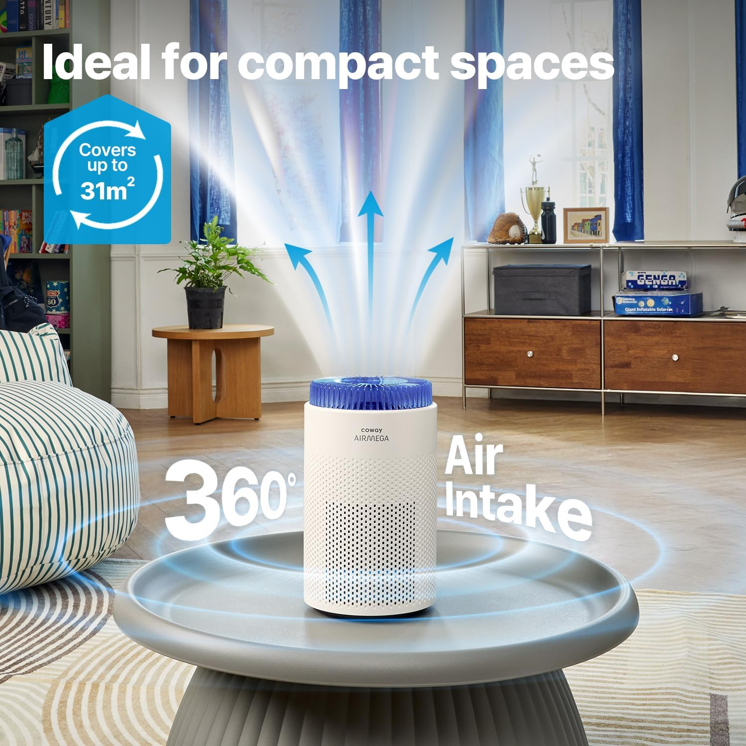 Coway Airmega 50 Air Purifier for Home (White) &ndash; Small Air Purifier for Allergies, Asthma, Bushfire Smoke, Dust & Pets &ndash; Ultra-Quiet Sleep Mode & Smart Auto Mode, Covers 31M&sup2; image number 5