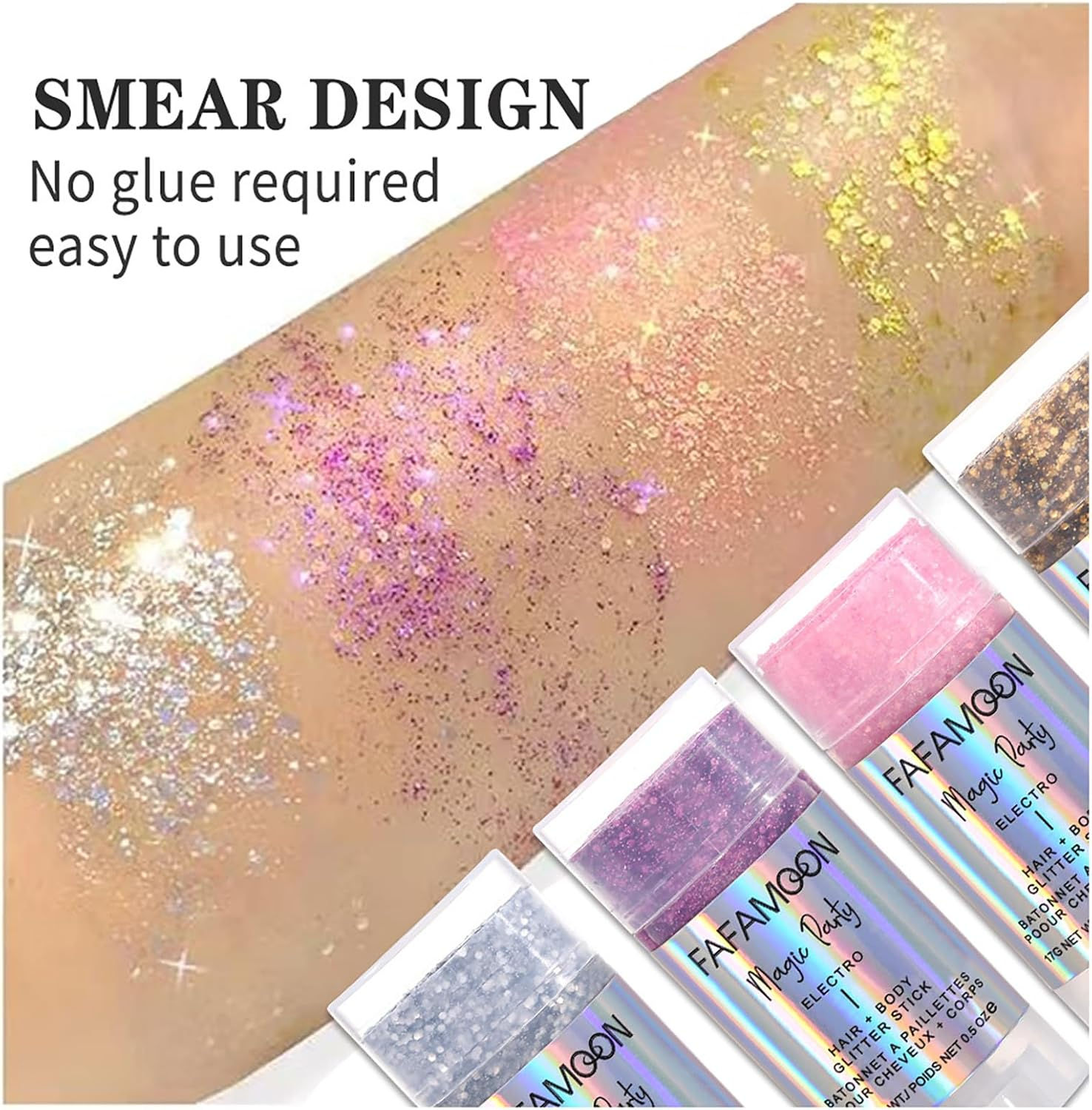 Face Chunky Glitter Gel, 6 Colors Hair Body Glitter Stick, Face Body Simmer Gel Kit, Glitter Nail Sequins Iridescent Flakes for Face Eye Hair Body Lip Festival Makeup Nail Art image number 3