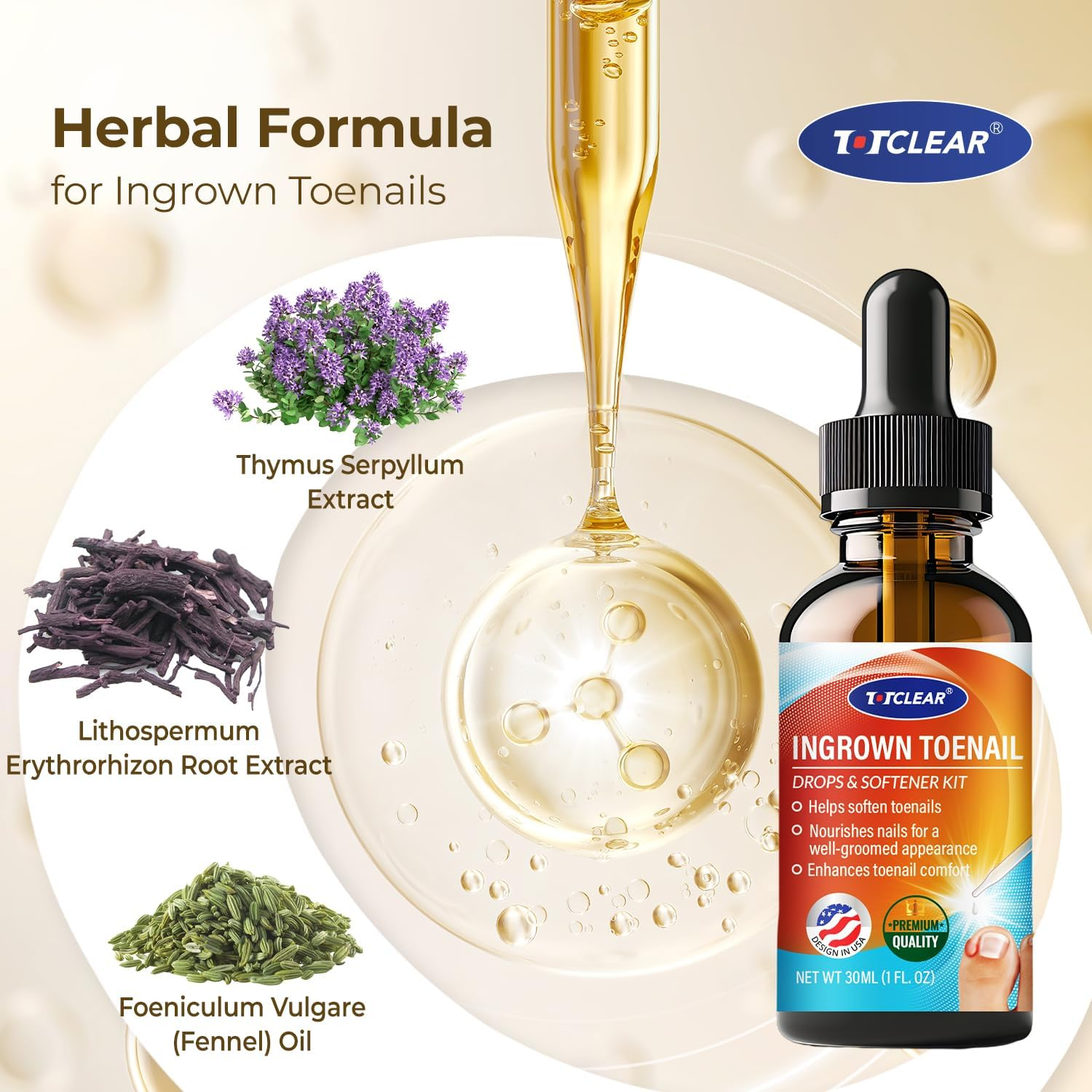 Ingrown Toenail Drops: Ingrown Toenail Tool for Men Women - Big Toe Ingrown Nail Tool - Ingrown Toenail Removal Kit - Ingrown Toenails Softener Kit with Toe Caps - Ingrown Toenails Solution - 30Ml image number 4