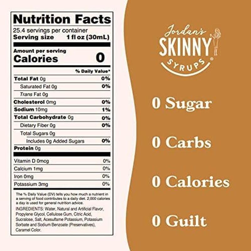 Jordan'S Skinny Syrups Sugar Free Coffee Syrup, Hazlenut Flavor Drink Mix, Zero Calorie Flavoring for Chai Latte, Protein Shake, Food and More, Gluten Free, Keto Friendly, 25.4 Fl Oz, 2 Pack