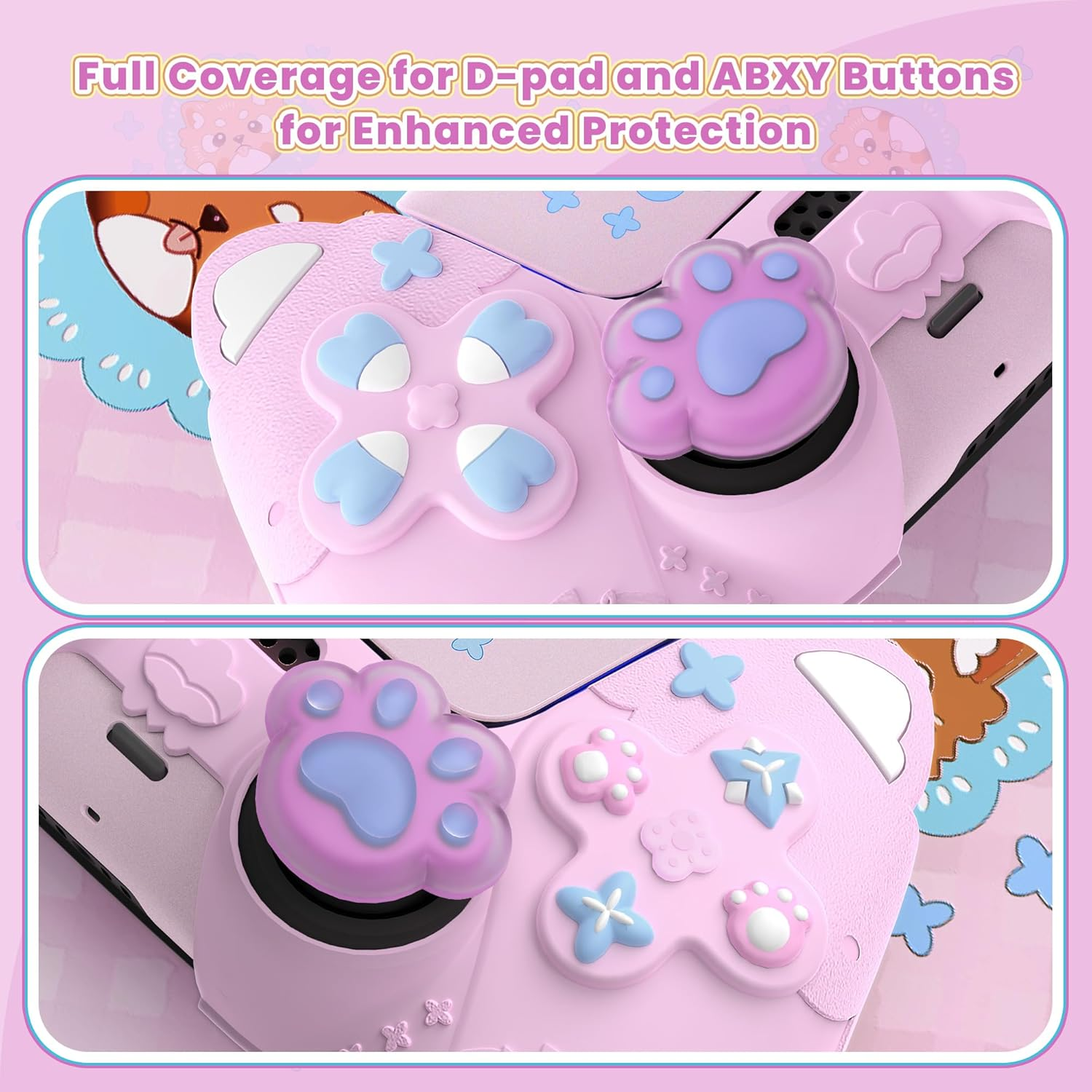 Playvital Cute Spring Lesser Panda Silicone Cover for Ps5 Controller with Joystick Cap and Sticker, Anti-Grip Shockproof Skin, Compatible with Charging Station, Cotton Candy Pink