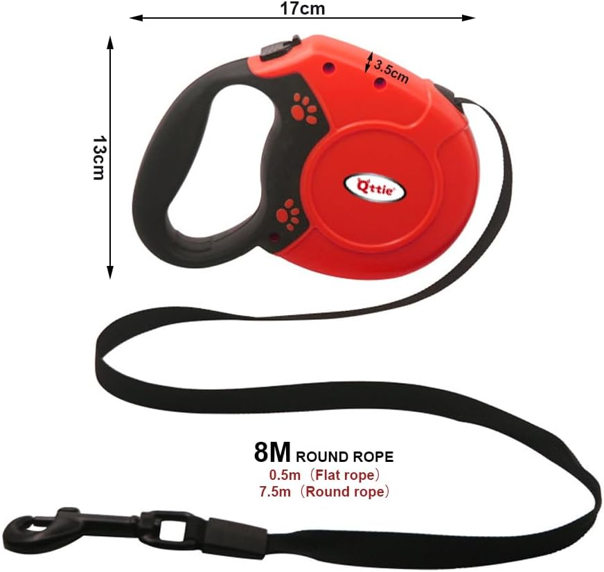 8M Retractable Dog Leash, Hands Free Long Dog Lead,Heavy Duty Dog Walking Leash for Dog, Cat up to 40 Kg, 360&deg; Tangle-Free Strong Nylon Tape, Anti-Slip Handle, Brake,Pause,Lock Red image number 5