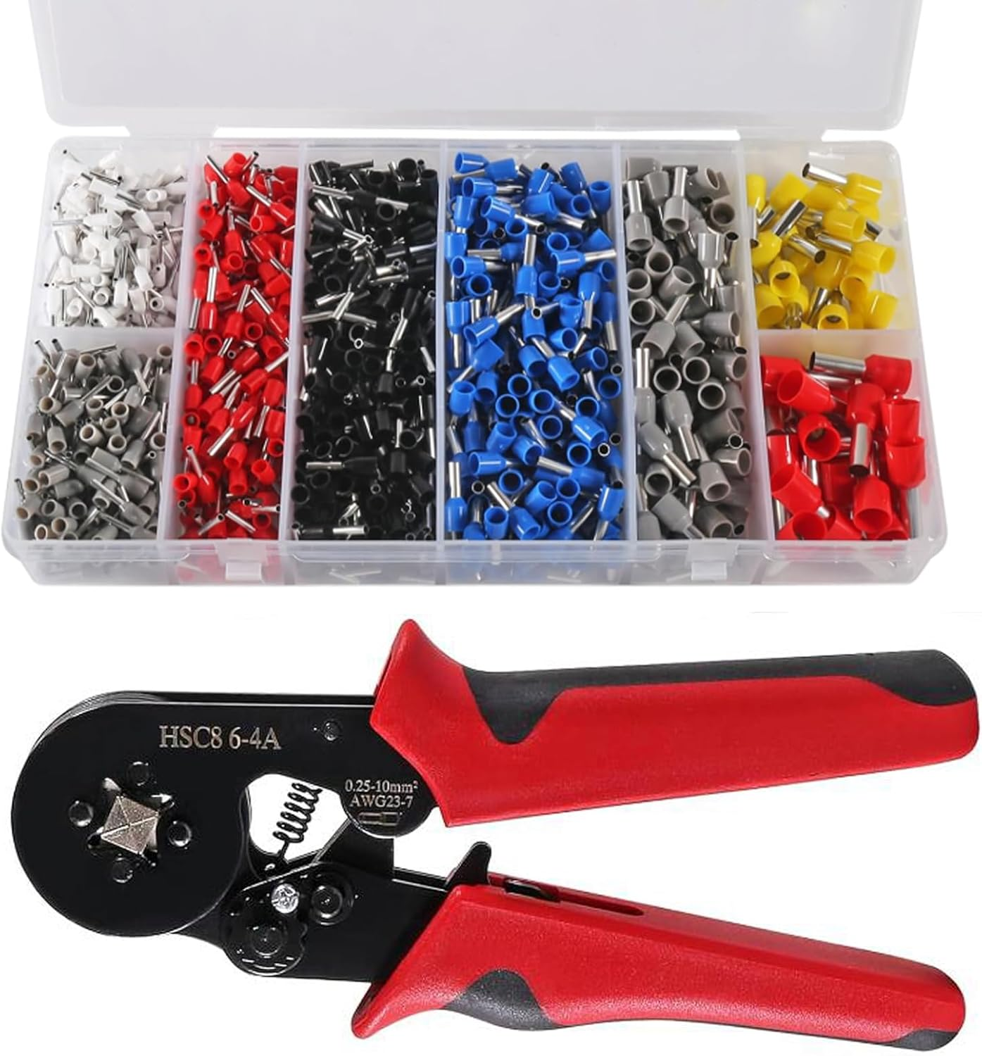 DIANN Ferrule Crimping Tool Kit Self-Adjustable Ratchet Wire Crimping Tool Kit Crimper Plier Set with 1250Pcs Wire Terminals Crimping Connectors Wire End Ferrules image number 5