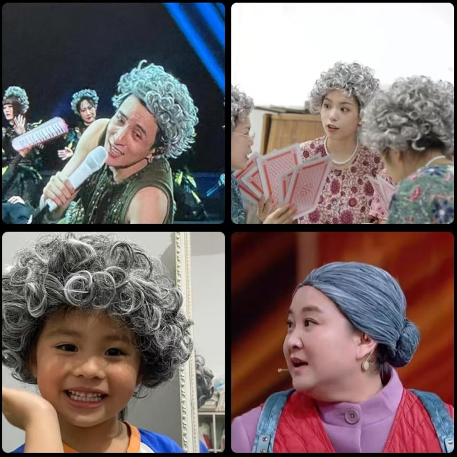 7 Pcs/Set Grandma Old Lady Dress up Set, Granny Wig Adult Halloween Cosplay Party Witch Decoration, Old Women Granny Wig for Halloween Cosplay 100 Days image number 3