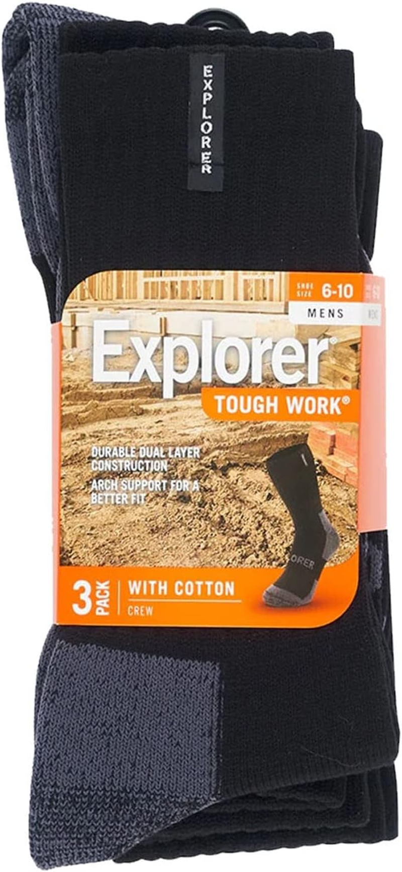 Explorer 3 Pairs Original Mens Tough Thick Work Crew Socks SYNH3N image number 2