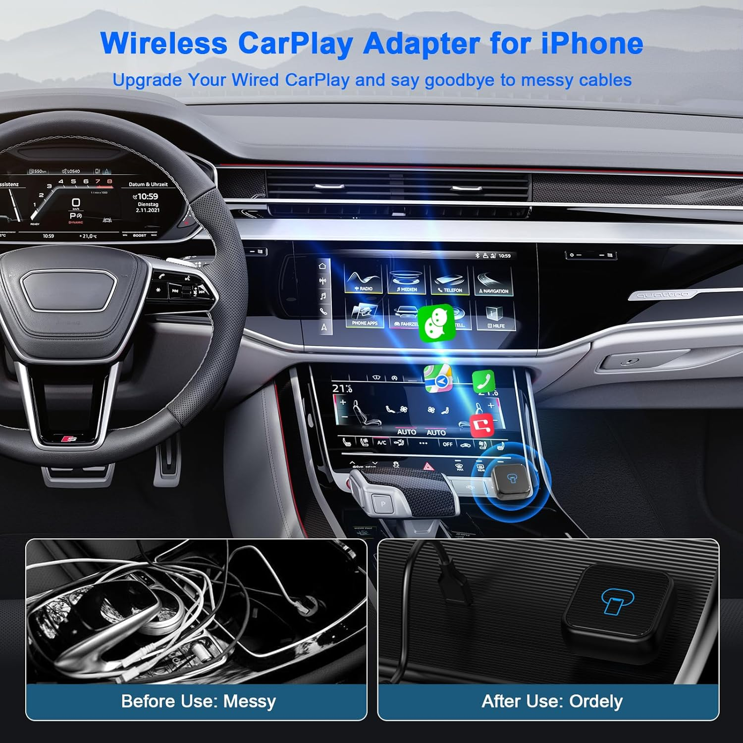 Wireless Carplay Adapter for Iphone, 2025 Upgrade Convert Wired Carplay to Wireless, Mini USB Design with Built-In Wired Apple Car Play Adapter, Plug-And-Play, Stable Connection Car Play for Iphone image number 3