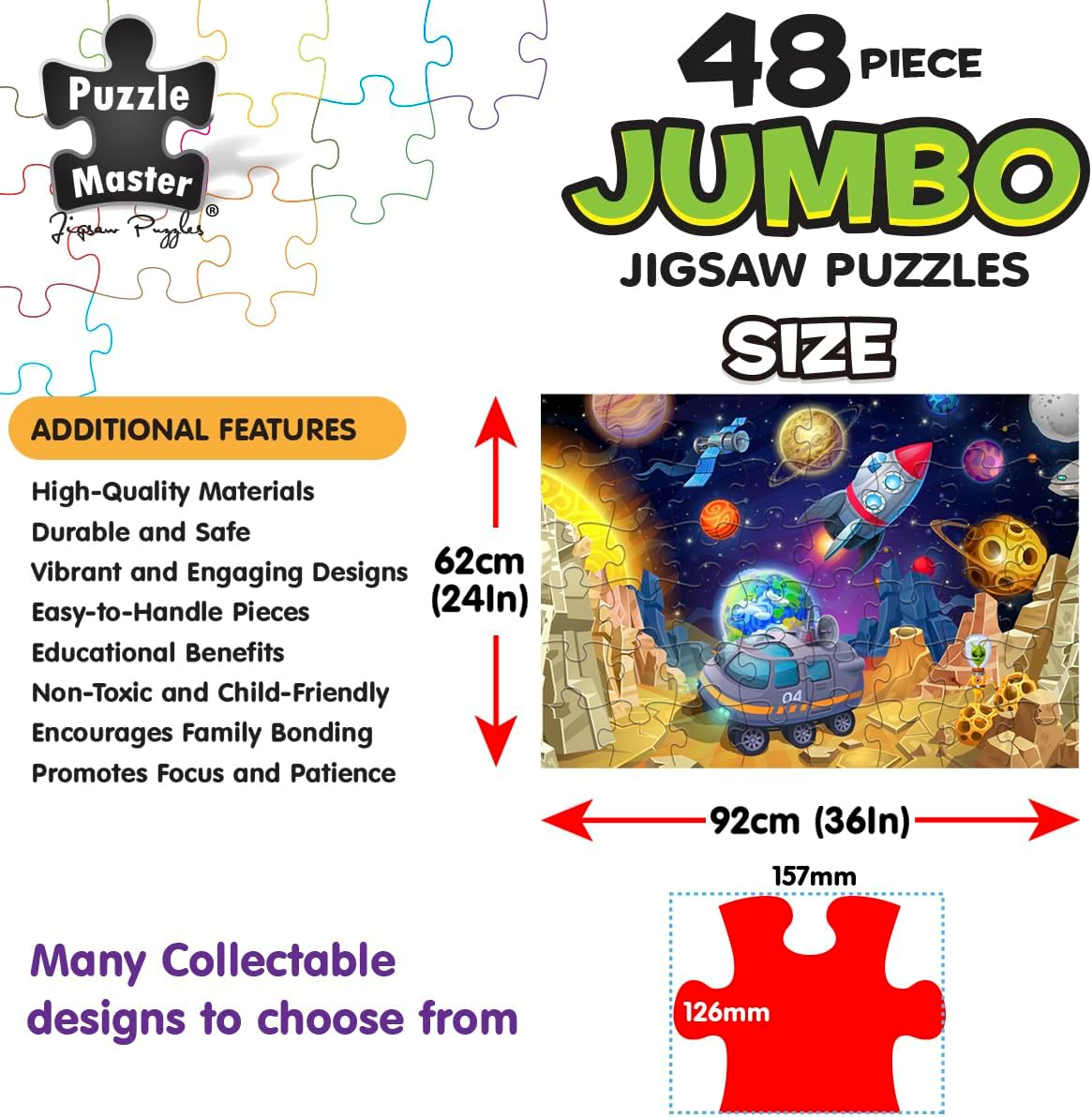 Puzzle Master 'Space Explorer' - 48 Piece Jumbo Floor Puzzle - Jigsaw Puzzles for Kids Ages 3-5 - 92X62Cm image number 6