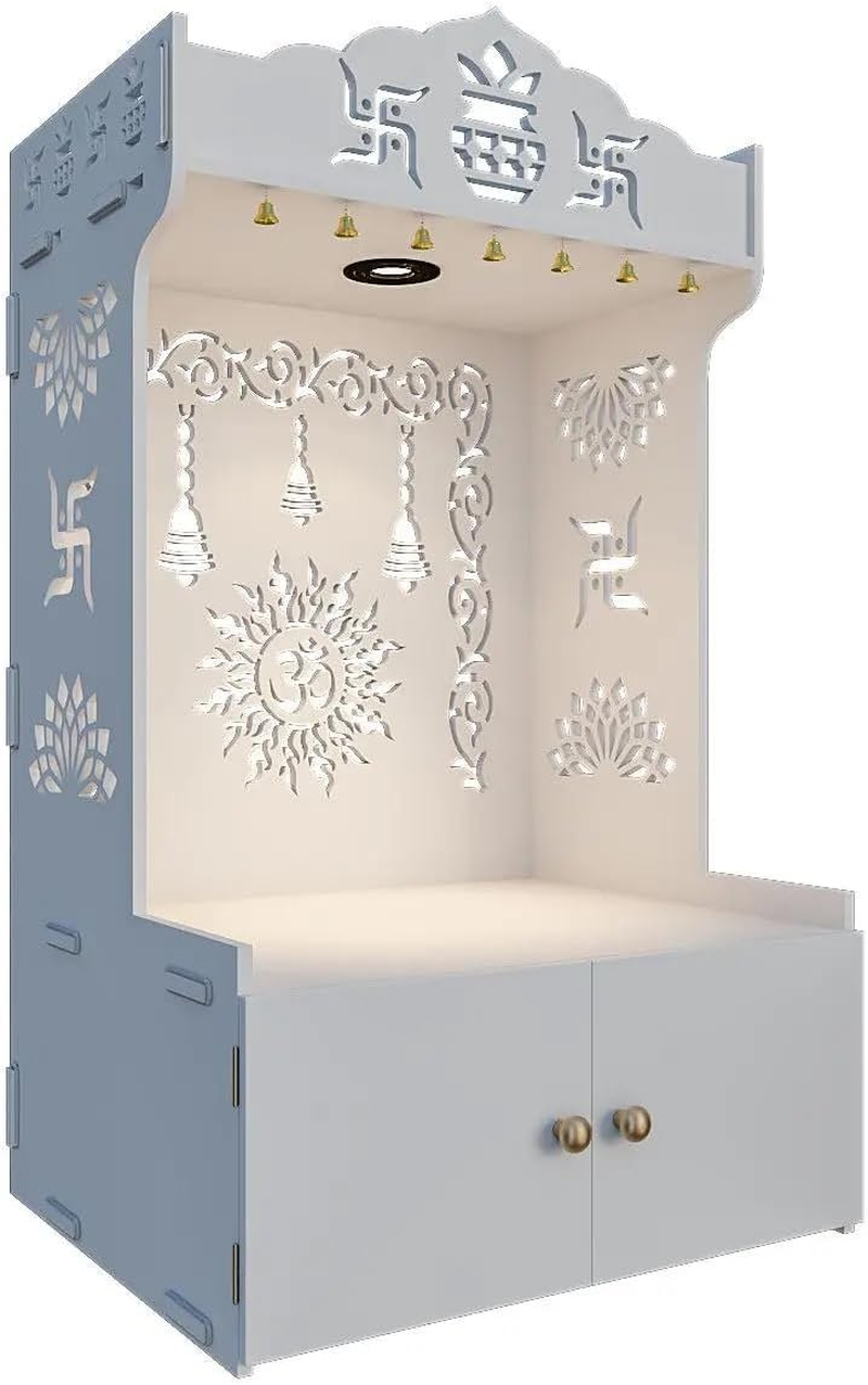 Divine Illumination Aesthetic Wooden Temple for Home with Spacious Shelf Inbuilt Focus Light - White Finish image number 5