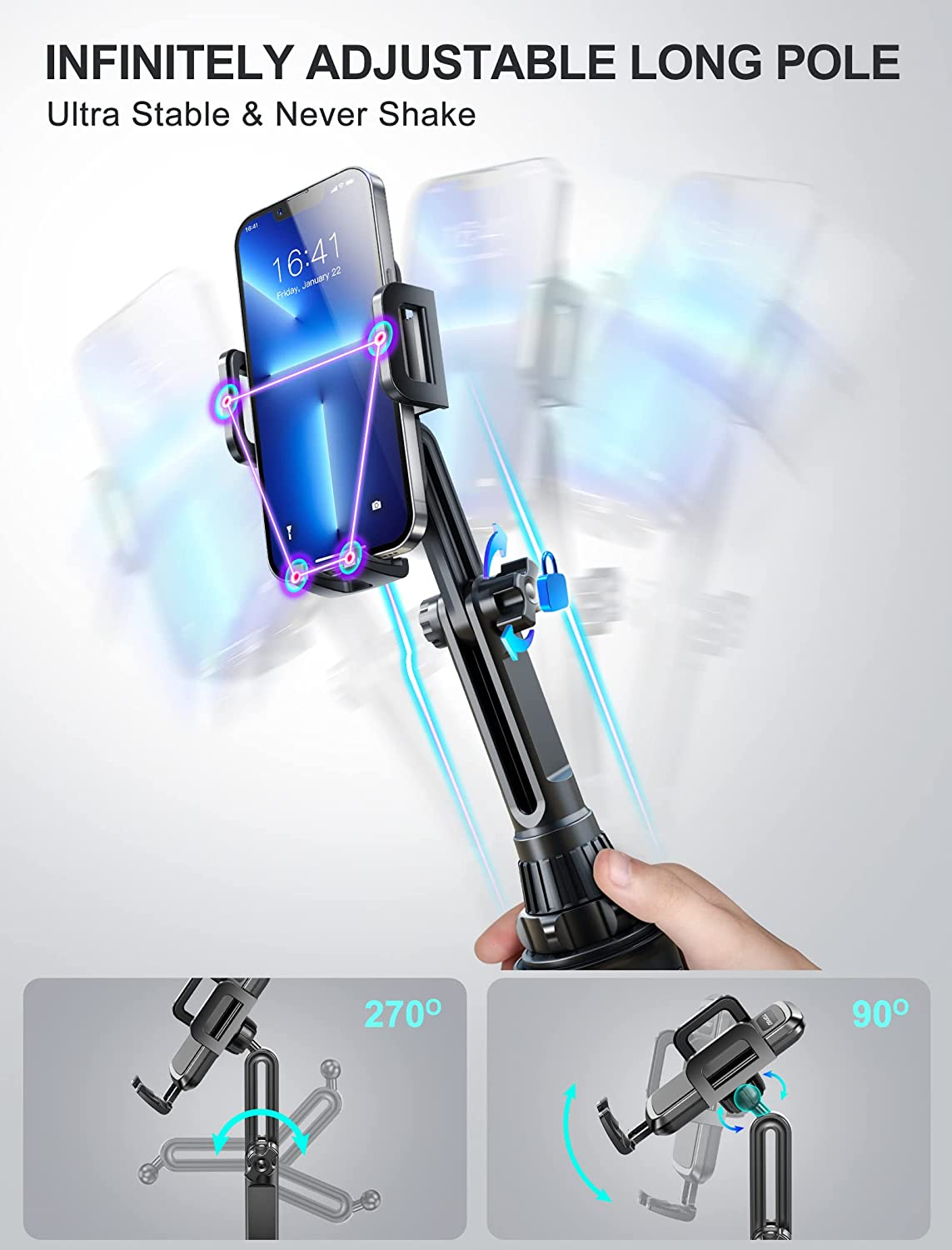 Car-Cup-Holder-Phone-Mount Adjustable Long Pole Automobile Cup Holder Smart Phone Cradle Car Mount for Iphone 11 Pro/Xr/Xs Max/X/8/7 Plus/6S/Samsung S10 /Note 9/S8 Plus/S7 Edge