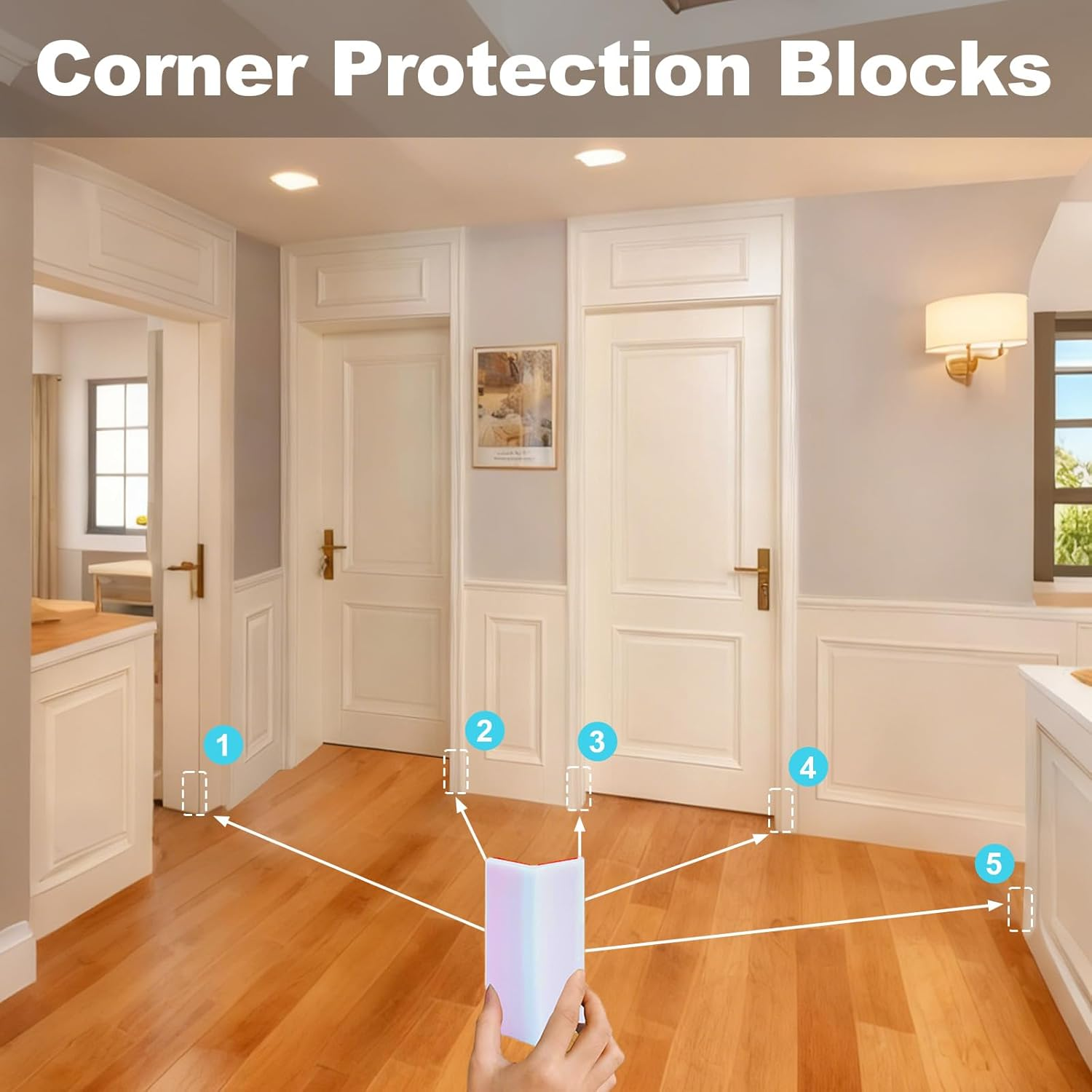 Self Adhesive Baseboard Corner Blocks, Thickened Rubber Corners Protectors Guards Trim for Wall,Furniture, Edge(White, 4PCS) image number 1