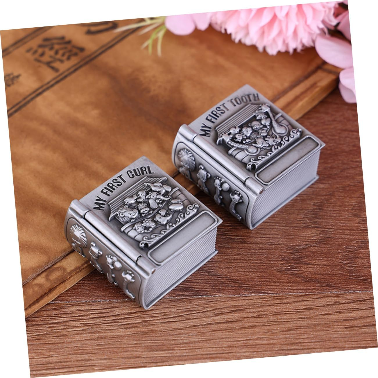 KOMBIUDA 2Pcs Tooth Keepsake Box Elegant Embossed Design Tooth Holder Decor for Newborn Memories and Milestones image number 2