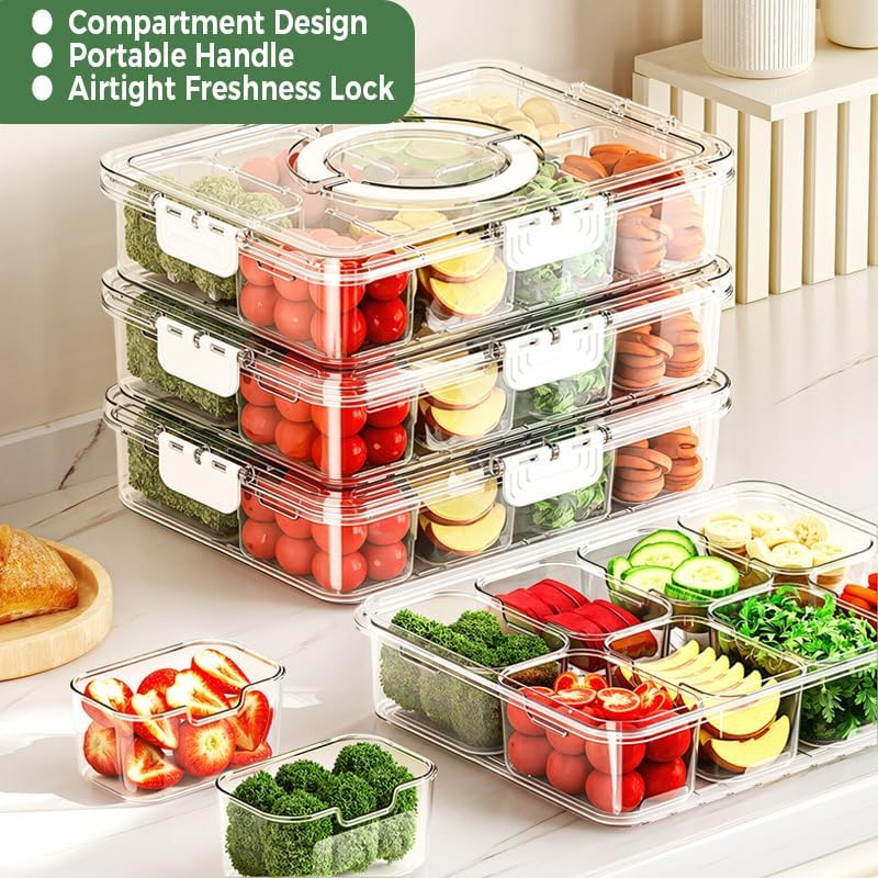 [2025 Upgrade]Kagyetn Snackle Box Container|Divided Serving Tray with Lids & Handles|8 Compartments Snackle Box|Clear Organizer for Fruits Snacks|Perfect for Road Travel Party. image number 5