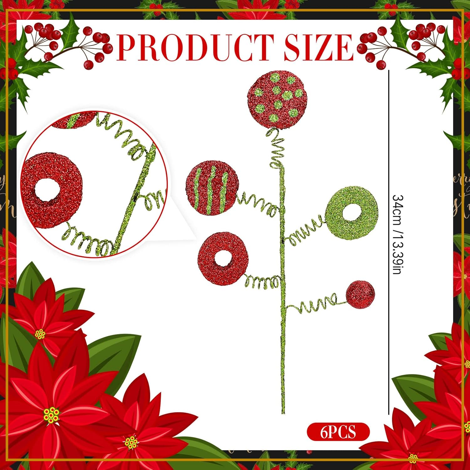 Whaline 6Pcs Christmas Tree Decoration Xmas Tree Curly Picks Red Green Craft Picks Holiday Table Centerpiece for Xmas Crafts Wreath Home Party Christmas Tree Decor Supplies image number 1