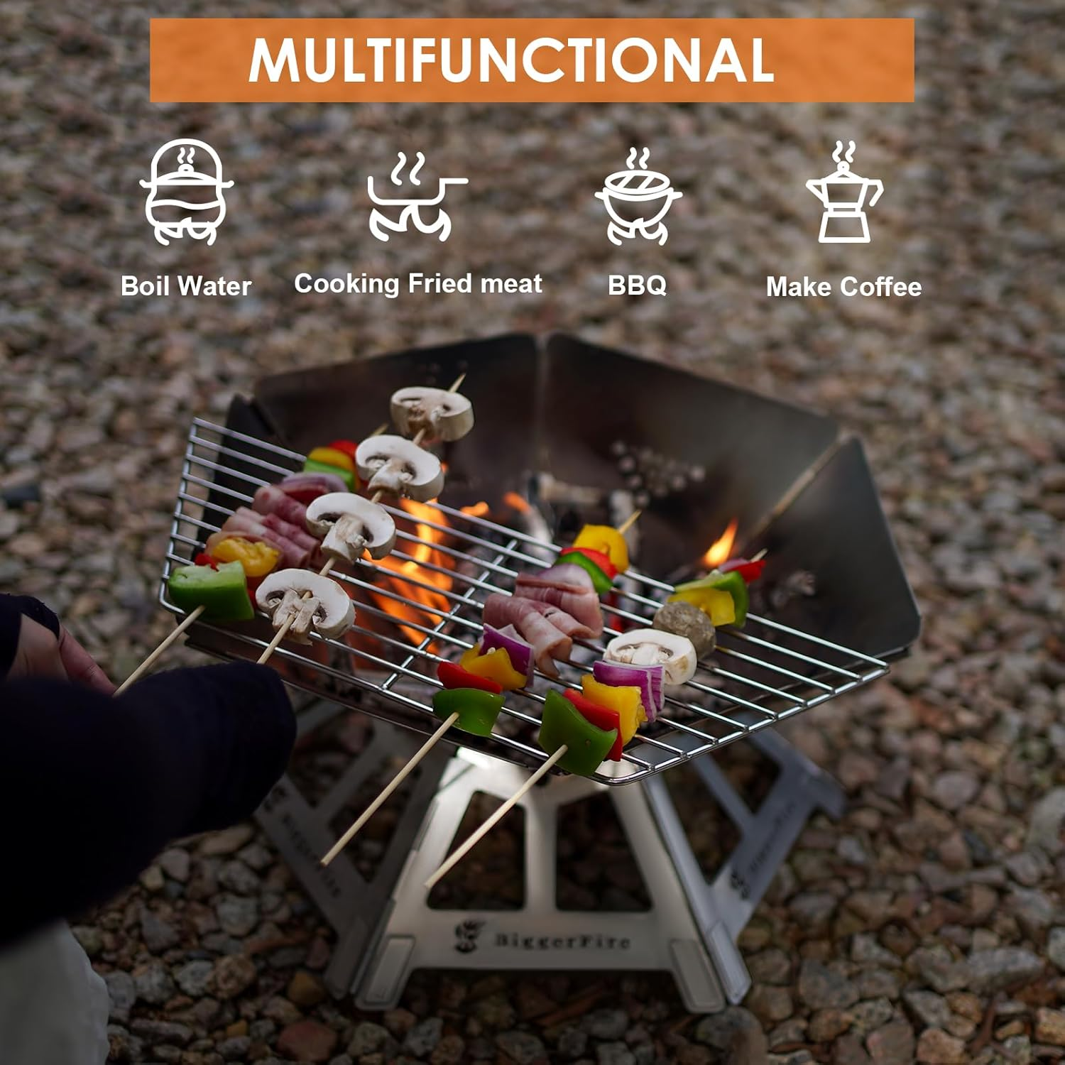 Biggerfire Stainless Steel Foldable Fire Pit with Charcoal Grill Small Size Wood Burning Grill,Portable with Carrying Bag for Patio Yard Outdoor Barbecue Camping Bonfire Lightweight 1.7Kg image number 3