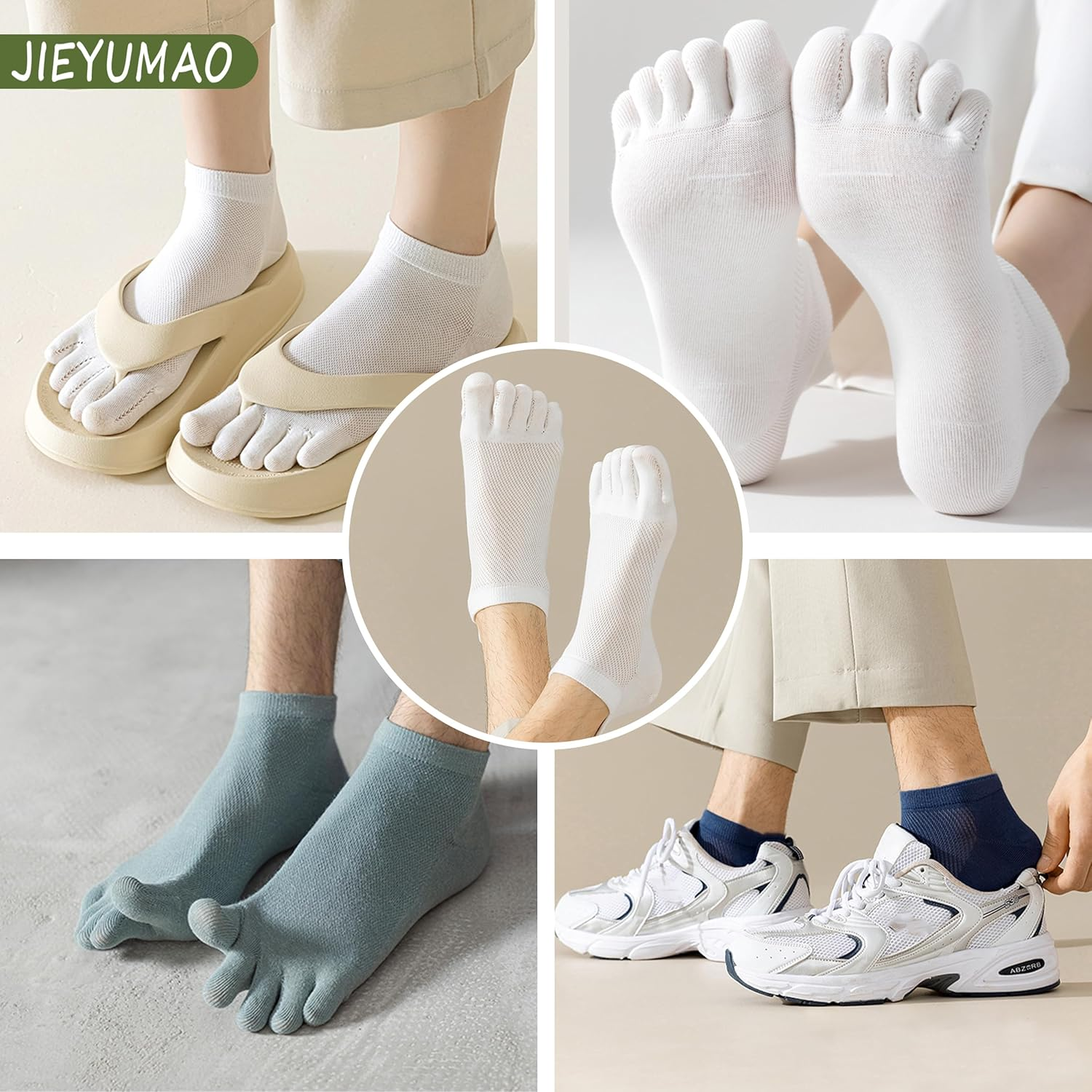 JIEYUMAO Five Finger Socks, 4 Pairs Toe Socks for Men Women, 4 Colors Lightweight Athletic Running Socks, Breathable Five Finger Crew Socks Compression Toe Socks for Yoga Running Hiking image number 2