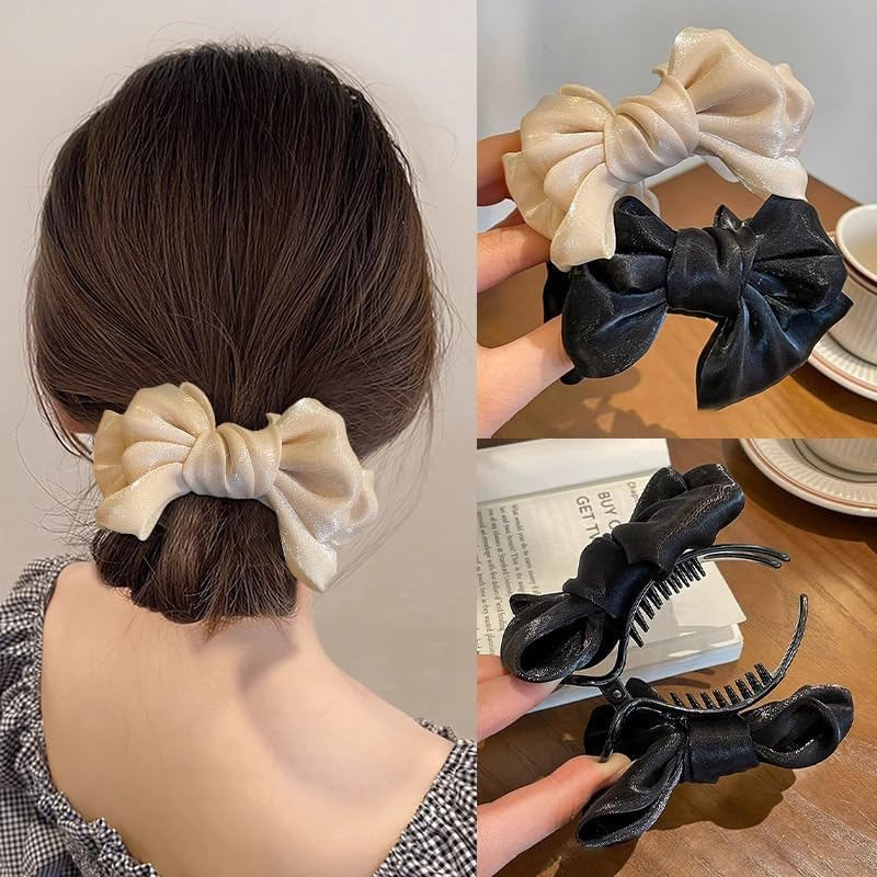 Hair Clip Bow, 2 Pieces Hair Clips, Women'S Hair Clip, Bow, Large Hair Clips, Hair Clips Set Suitable for Thick, Thin, Curly and Long Hair