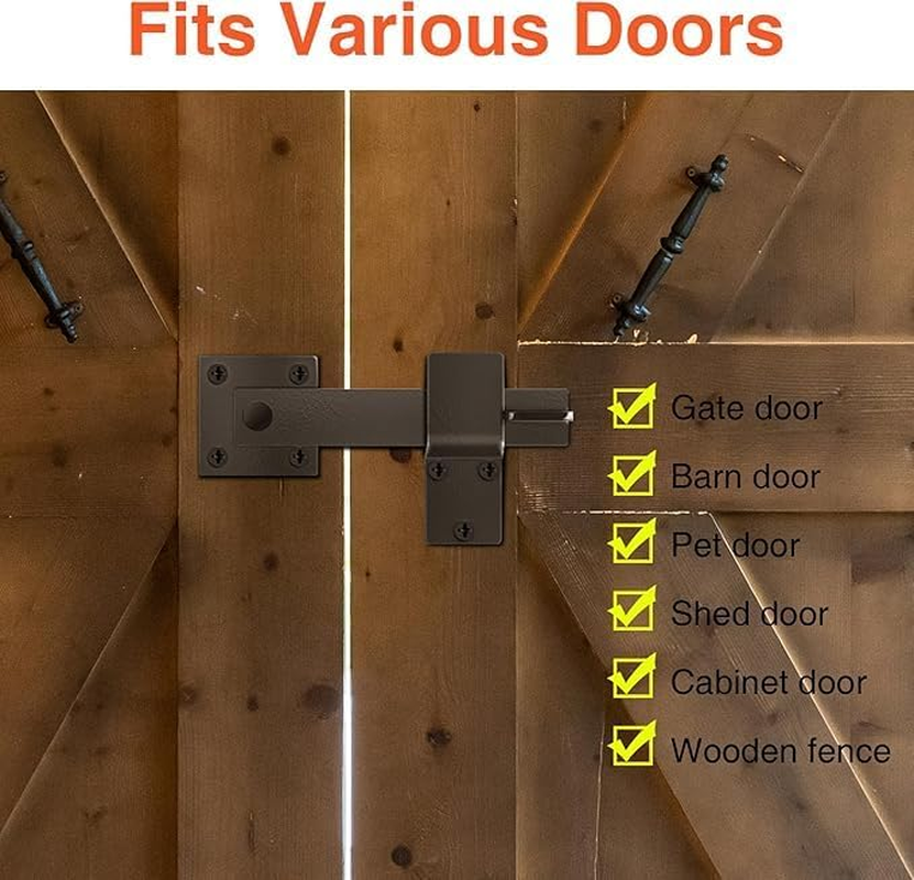 Heavy Duty 6" Barn Door Gate Flip Latch Lock, Study Metal Gate Latch for Outdoor Fence, Shed, Farm Gate, Sliding Barn Door, Provides Extra Security & Privacy, Easy Installation(Black)