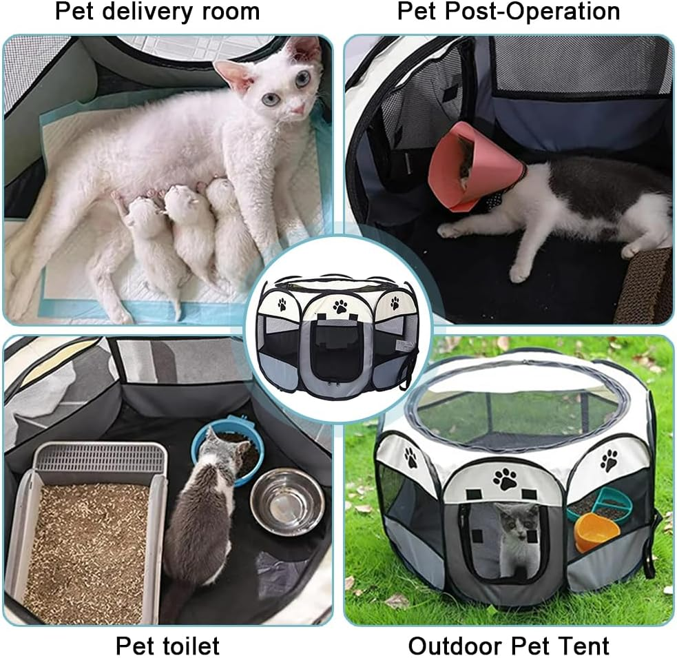 TOMVAES Dog Playpen, Oxford Fabric Dog Fence Octagon Dog Crate PVC Pipe Frame Breathable Mesh Double Openings Removable Zipper Top and Bottom,Grey image number 1