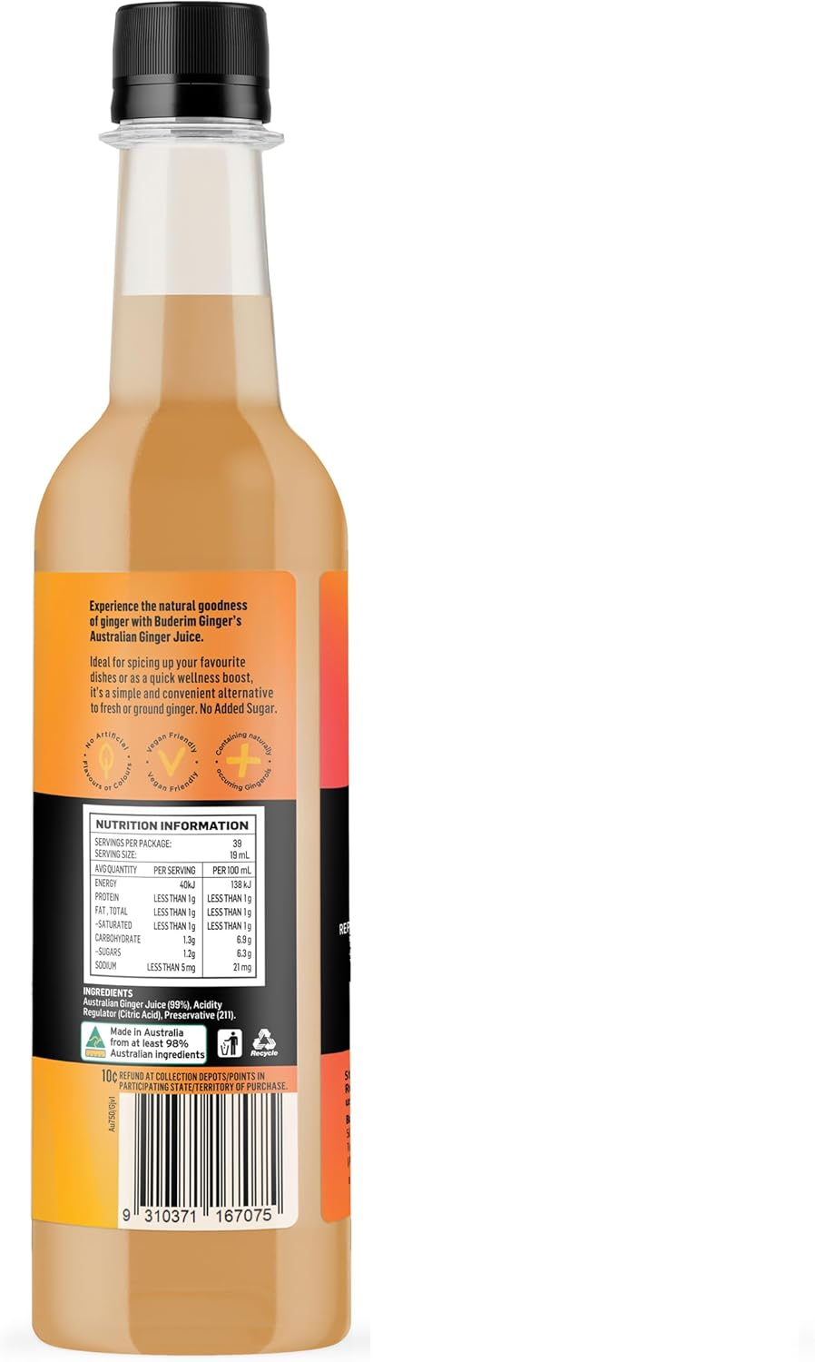 Buderim Ginger Australian Ginger Juice 750Ml &ndash; 99% Pure Juice, No Added Sugar, Premium Quality, Ideal for Cooking, Beverages & Wellness Shots image number 1