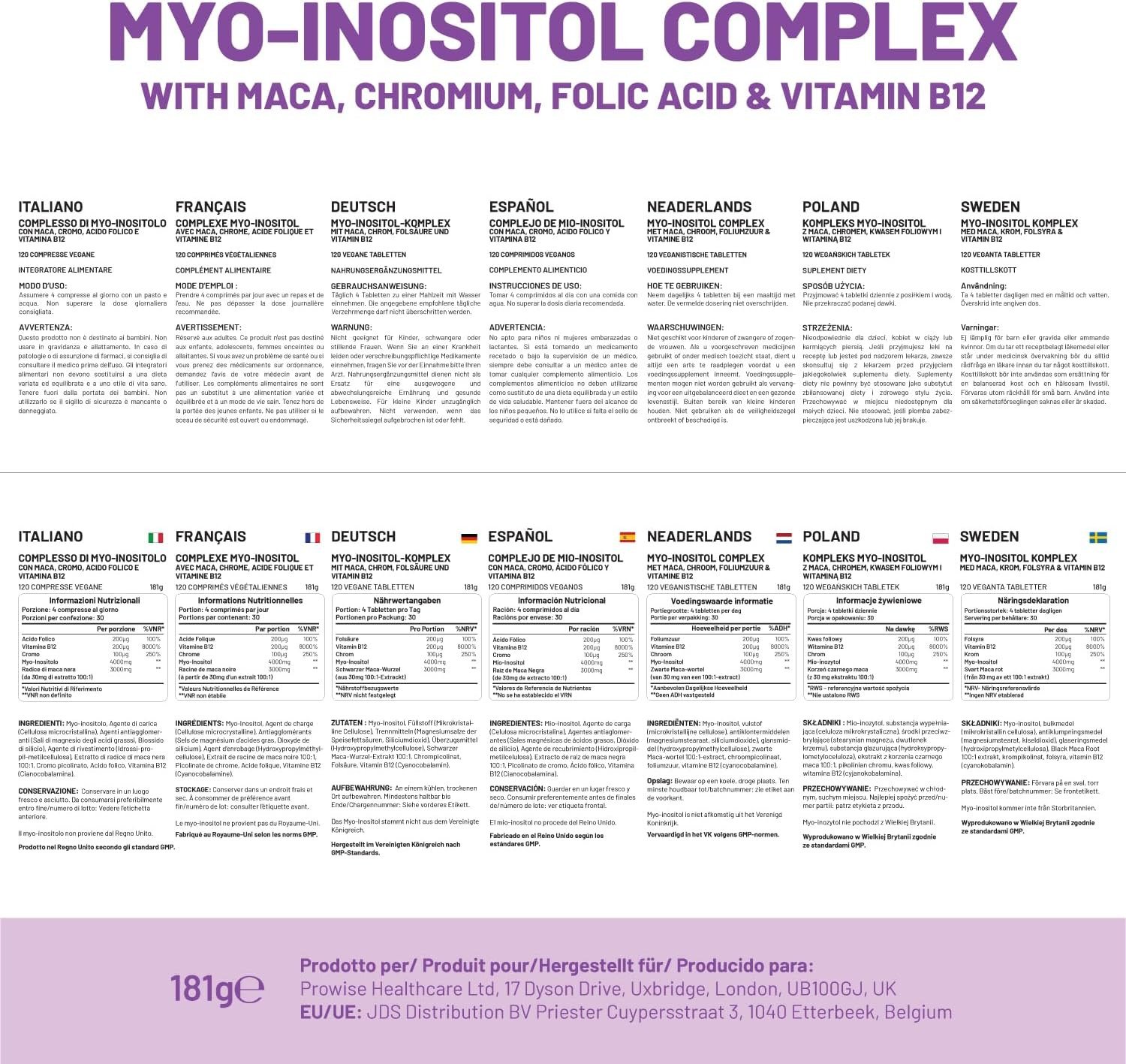 Myo-Inositol Complex 120 Vegan Tablets 7000Mg per Serving with Black Maca Root, Chromium, Folic Acid, and Vitamin B12 | Hormonal Balance for Women| Premium Quality by Prowise image number 5