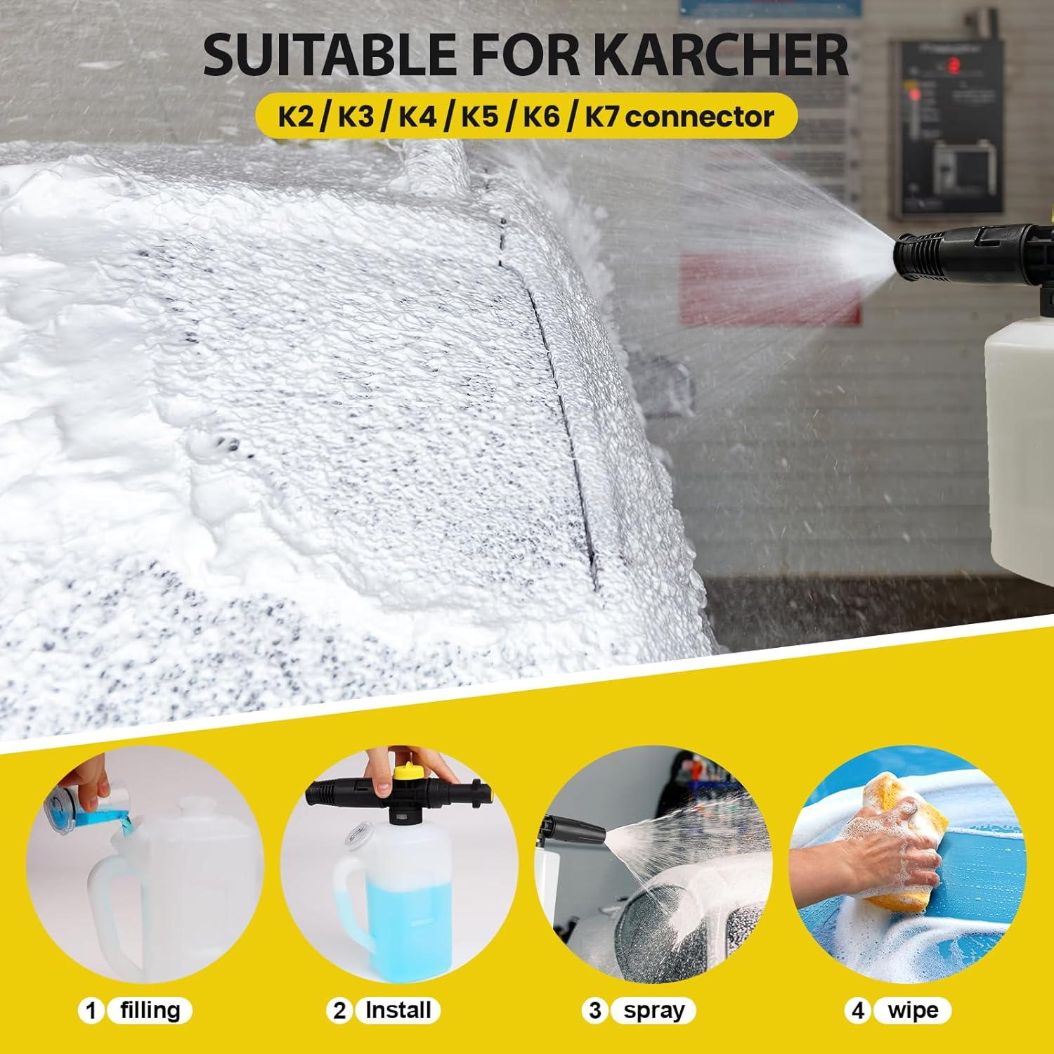 Hierbla Soap Snow Foam Cannon Lance for Karcher K2~K4 Series Pressure Washer Soap,750Ml Foam Cannon Bottle for Karcher Pressure Washer Nozzle Adjustable 2175PSI image number 4