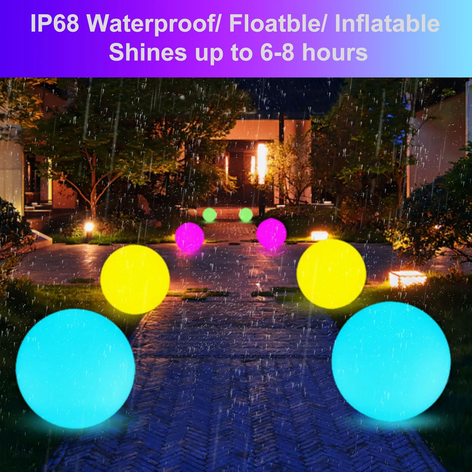 Floating Pool Lights Solar Powered 2 PCS, 16 Colors Changing Led Pool Ball Light with Remote Control, Float or Hang in Pool Hot Tub Garden Backyard Pond Party Decorations - Inflatable IP68 Wateproof image number 6