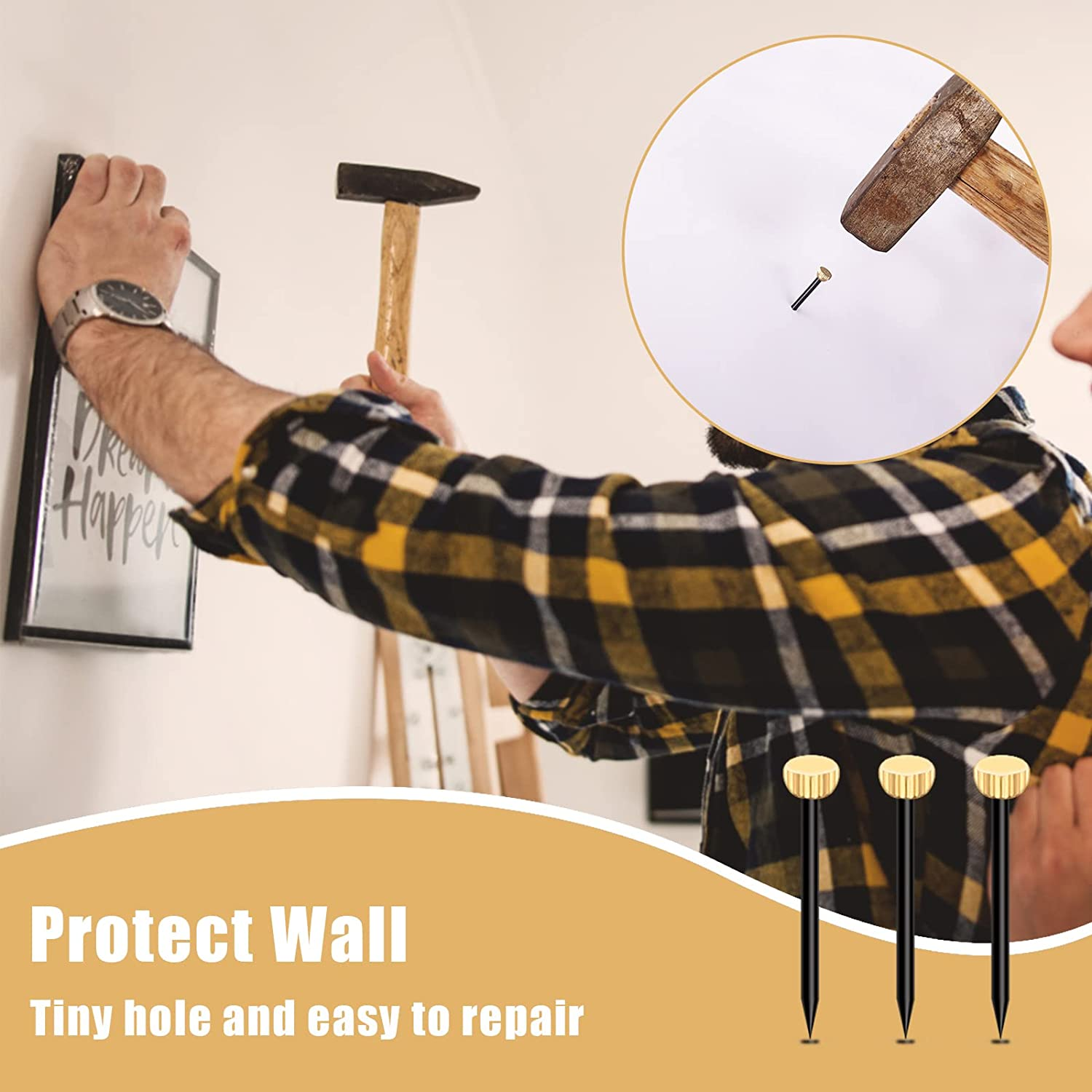 100Pcs Picture Hanging Nails, Sturdy Hanging Hardware Nails Picture Hanger Nails for Woodworking and Hanging Picture Photo Frames (0.98Inch Long) image number 5