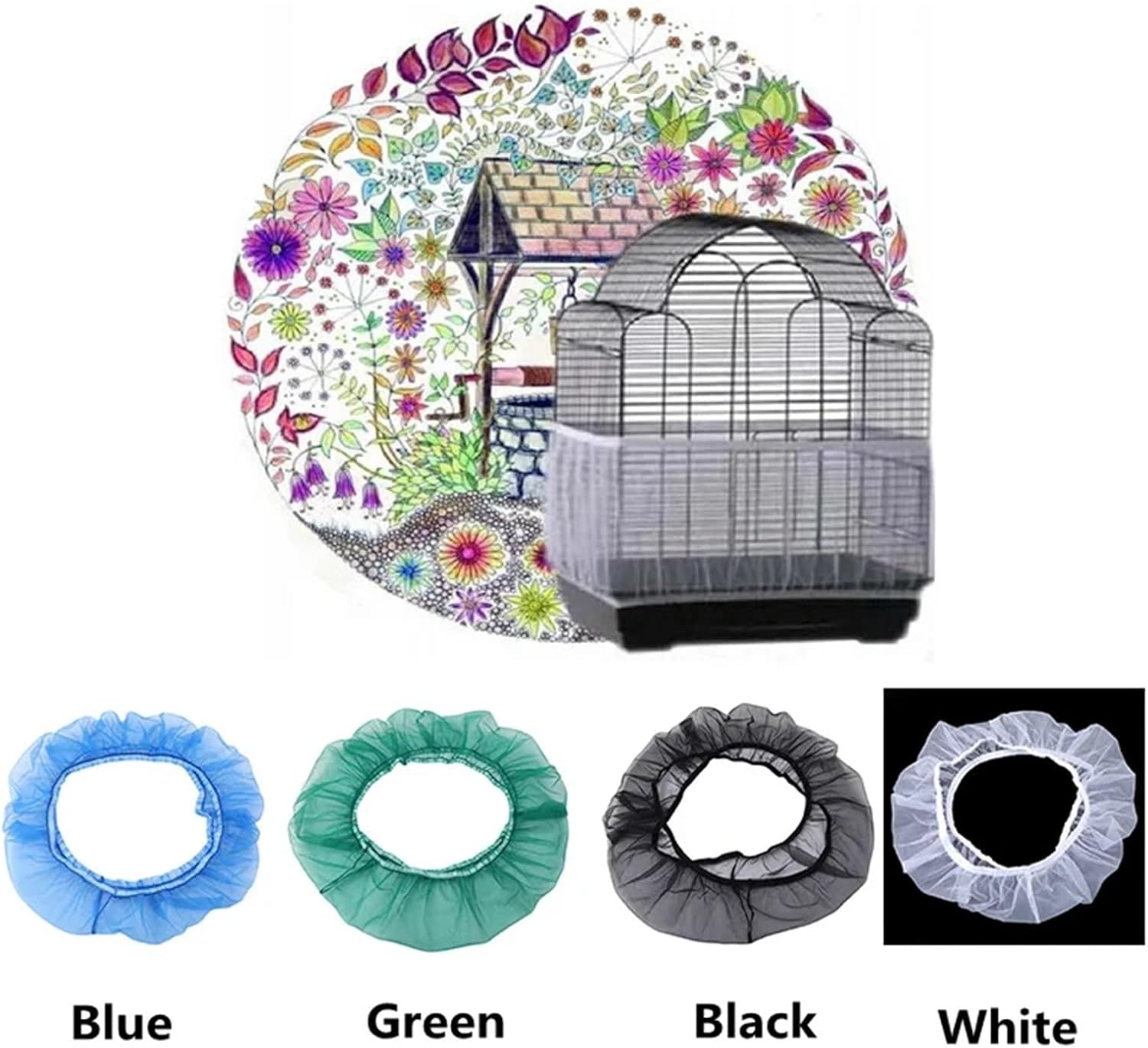 Zqnaznfdelarge Bird Cage Cover, Bird Cage Mesh Net Cover 4Pcs Easy Clean Bird Cage Covers Nylon Mesh Bird Cage Net(Green,L) image number 4