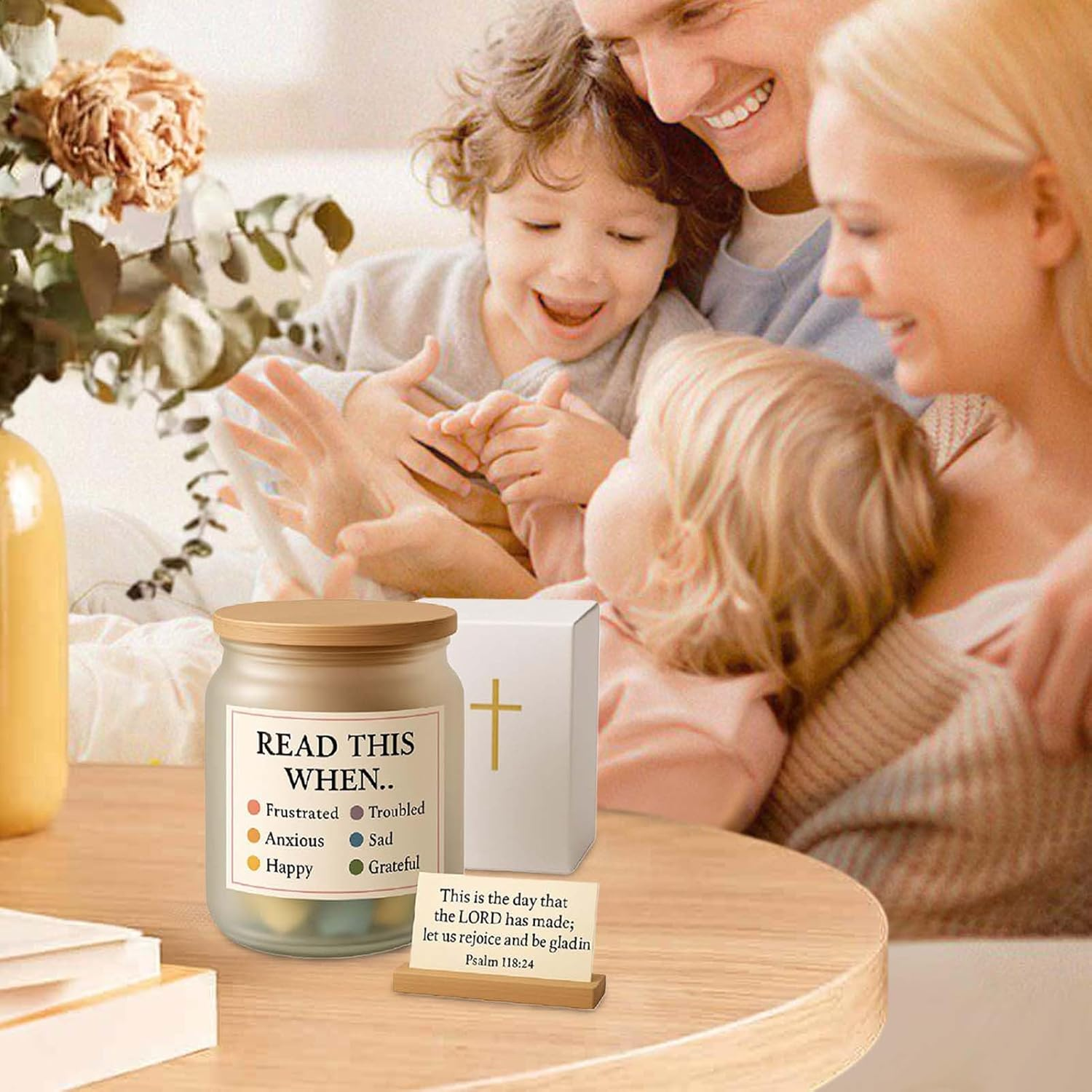 Inspirational Bible Sayings Glass | Vessel with Bible Verses, Bible Saying Basket Inspirational Prayers for Women Birthday Godmother Easter Christian Christening Home Morning Pastor Bedside Table image number 6