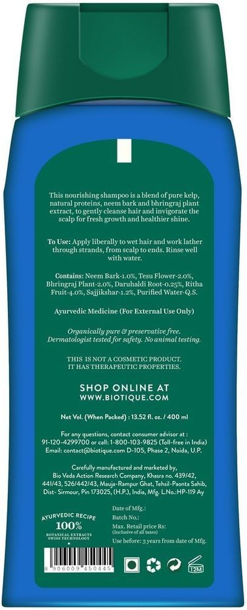 Biotique Bio Kelp Fresh Growth Protein Shampoo 400Ml (Pack of 2) image number 2