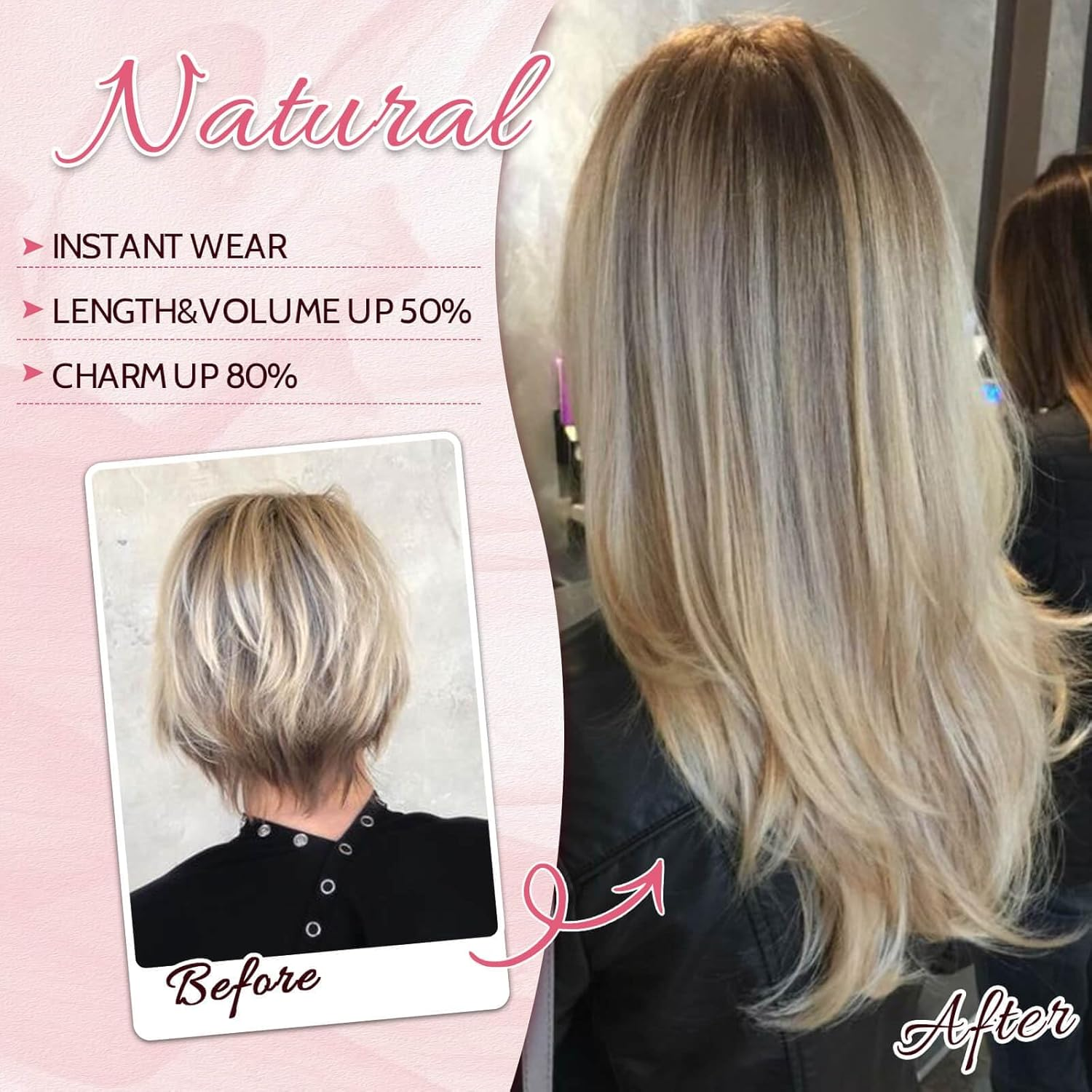 FINE plus Clip-In Extensions, 6 Pieces, Long Wavy Hair Extensions, Synthetic Extensions, Double Weft Hair, Full Head, Seamless Hairpiece for Women (77.33 Cm, Ash Brown with Platinum Highlights)