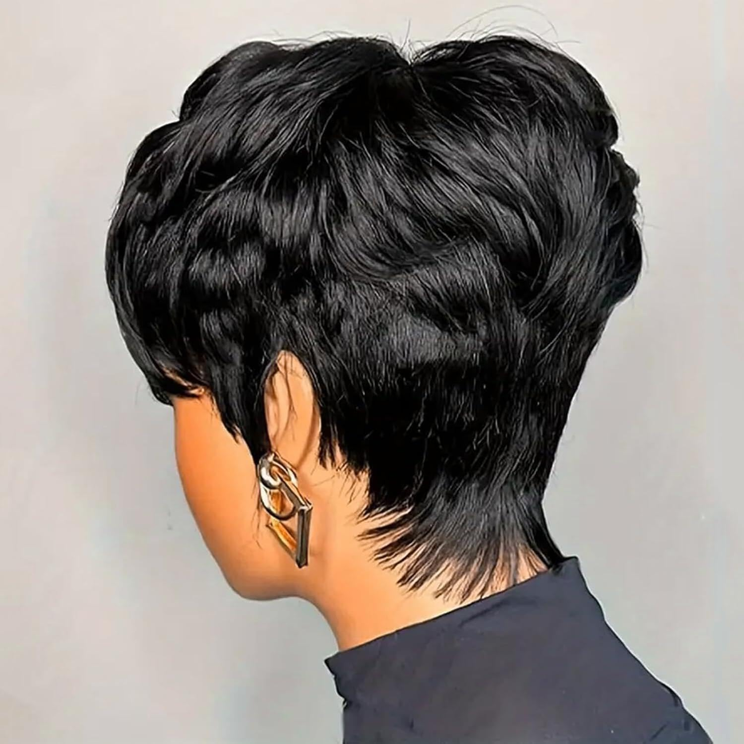 Qiaqiaring Pixie Cut Wigs for Black Women Natural Color 1B Short Layered Pixie Cut Wigs for Women Brazilian Virgin Human Hair Wigs Glueless Wigs image number 1