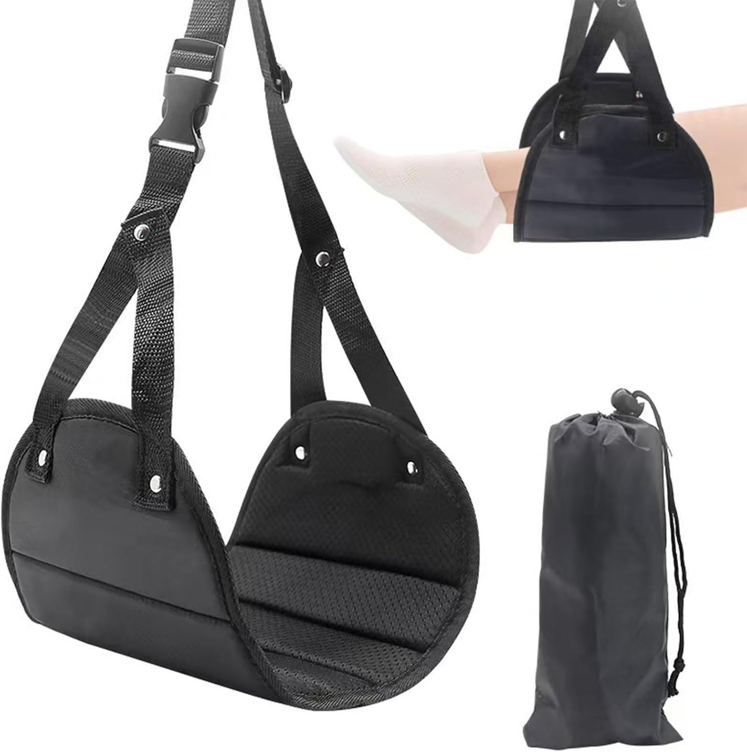 Yeanifeana Portable Airplane Foot Rest for Travel - Adjustable Height Flight Footrest with Carry-On Strap, Ergonomic Foot Hammock Travel Accessories (Pink)