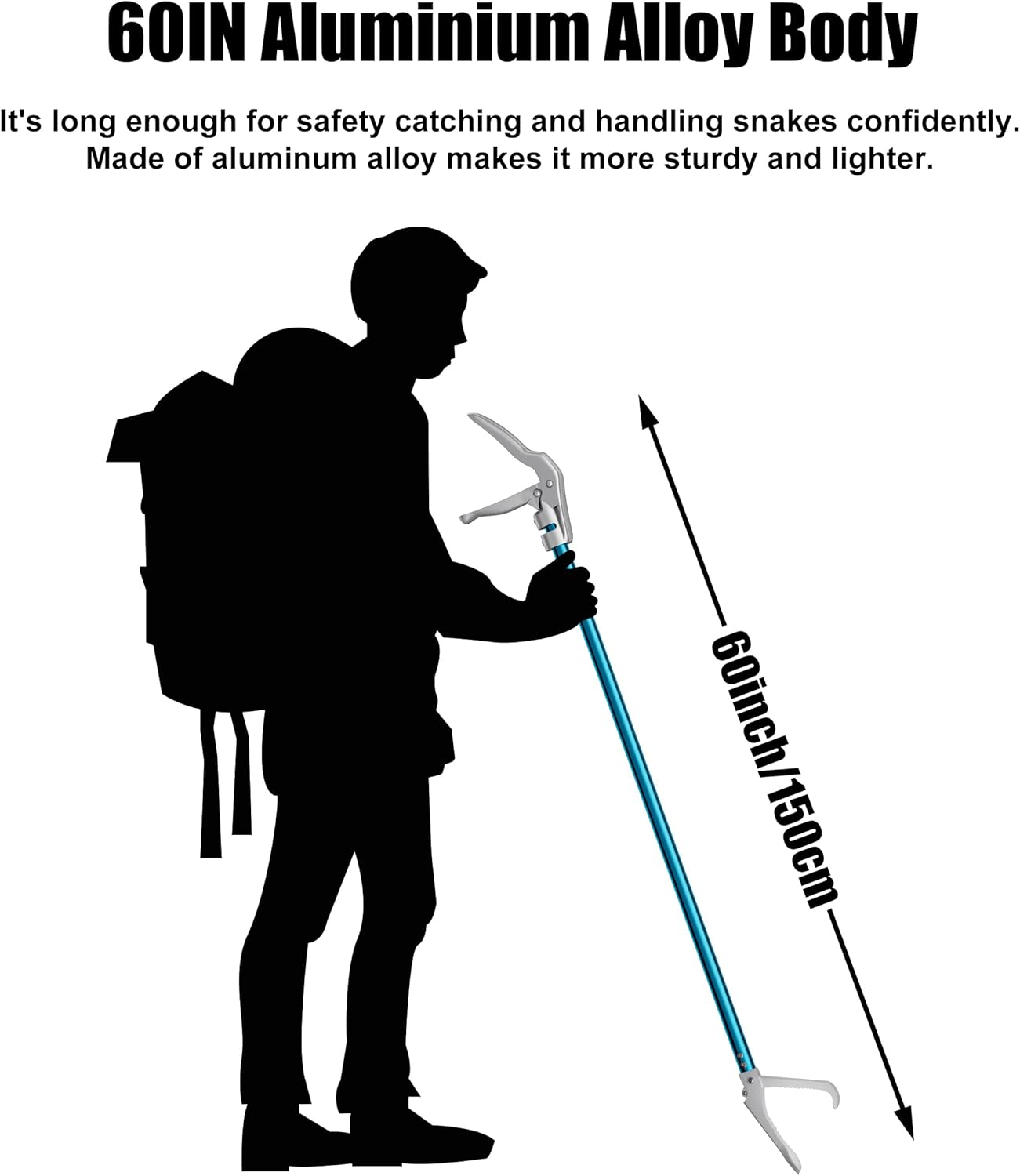 60" Snake Tongs, Professional Aluminum Alloy Standard Reptile Grabber Rattle Snake Catcher Wide Jaw Handling Tool image number 5