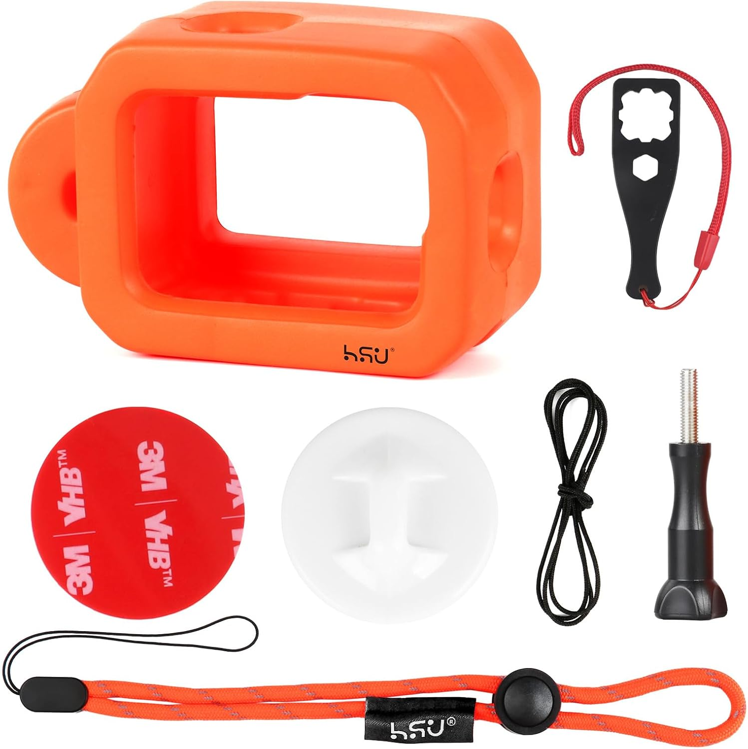 HSU Floaty Case for Gopro Hero 12/11/ 10/9 Black, Floating Case with Long Screw and Adhesive Anchors for Snorkeling, Surfing, Wakeboarding, Gopro Hero Accessories