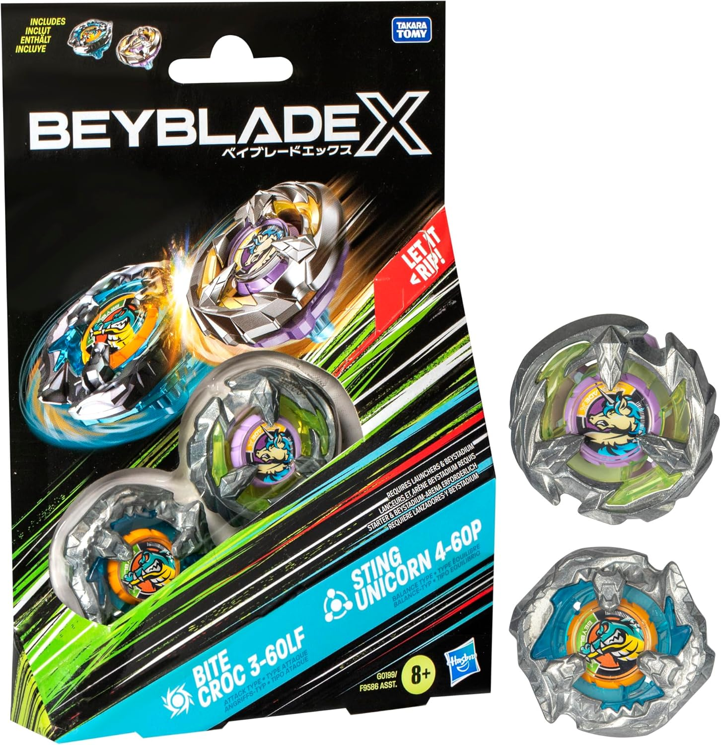 Hasbro Beyblade X Bite Croc 3-60LF and Sting Unicorn 4-60P Spinning Top Dual Pack, Set image number 3