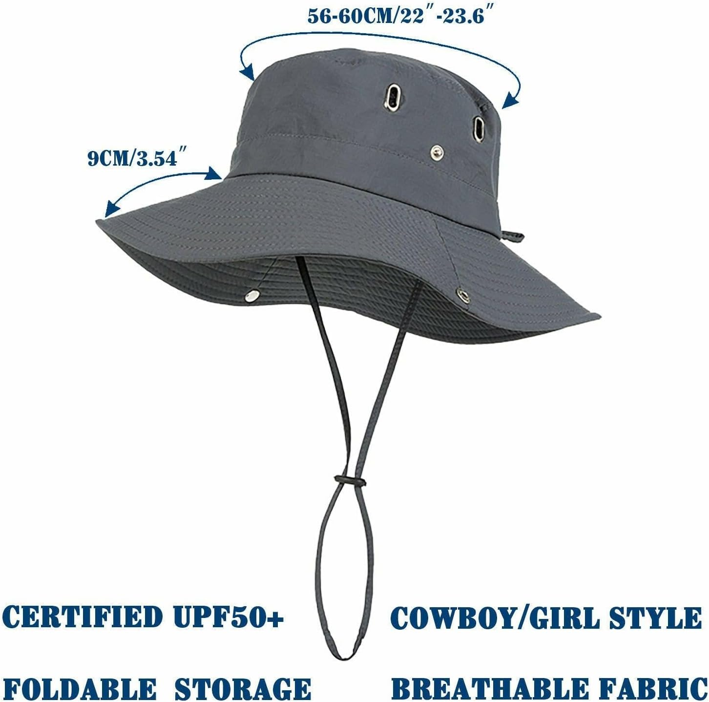Bucket Hat Cowboy Style, UPF 50 UV Protection Wide Brim Sun Hat for Men & Women, Outdoor Camping Gear with Chin Strap &ndash; Smart Wind Resistant Boonie Hat for Fishing, Hiking, Golf