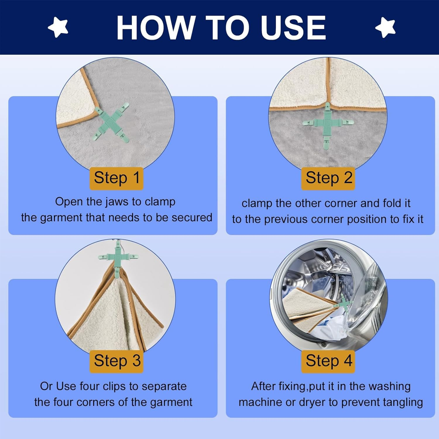 Bed Sheet Detangler,Duvet Covers Detangler | Bedding Supplies Tool for Untangling Twisting and Balling in Washer Household Accessories Cleaning Aid - Lake Blue image number 3