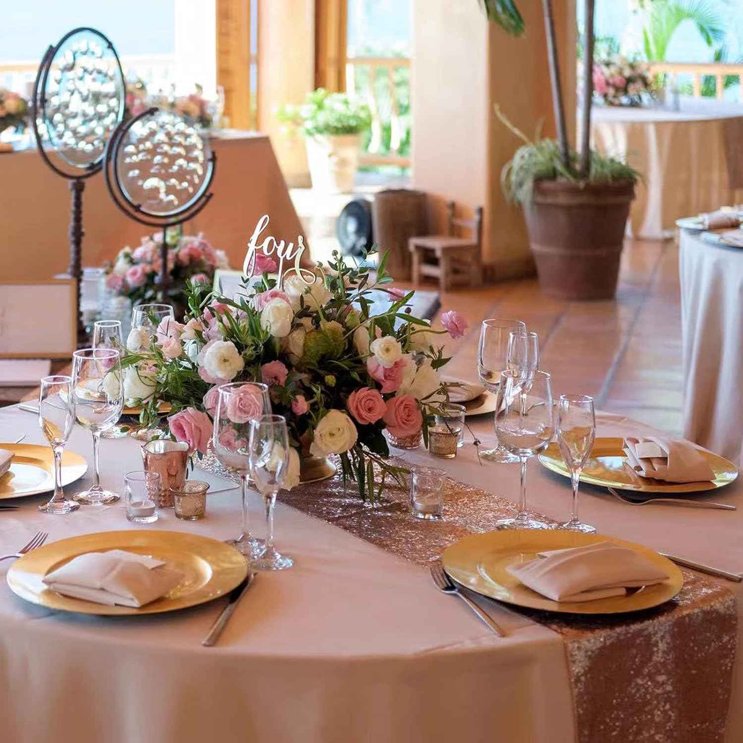 Rose Gold Glitter Sequin Table Runner 12X108 Inch for Sparkling Your Party Home Table Docorations Happy Birthday Wedding Bridal Shower Baby Shower image number 3