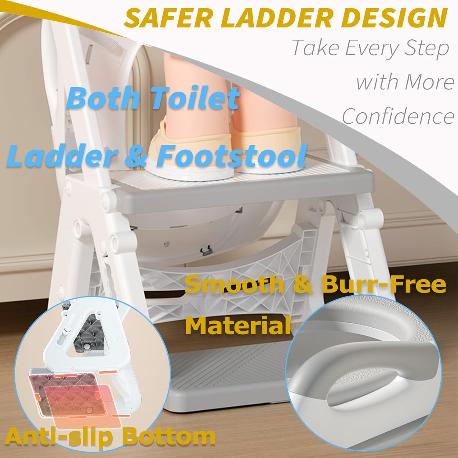 2-In-1 Potty Training Seat, Height-Adjustable Stability Training Potty Seat for Children - Step Folding Toilet Seat with Splash Guard, Anti-Slip Pad, Step Stool, Safety Handles, PU Cushion image number 4